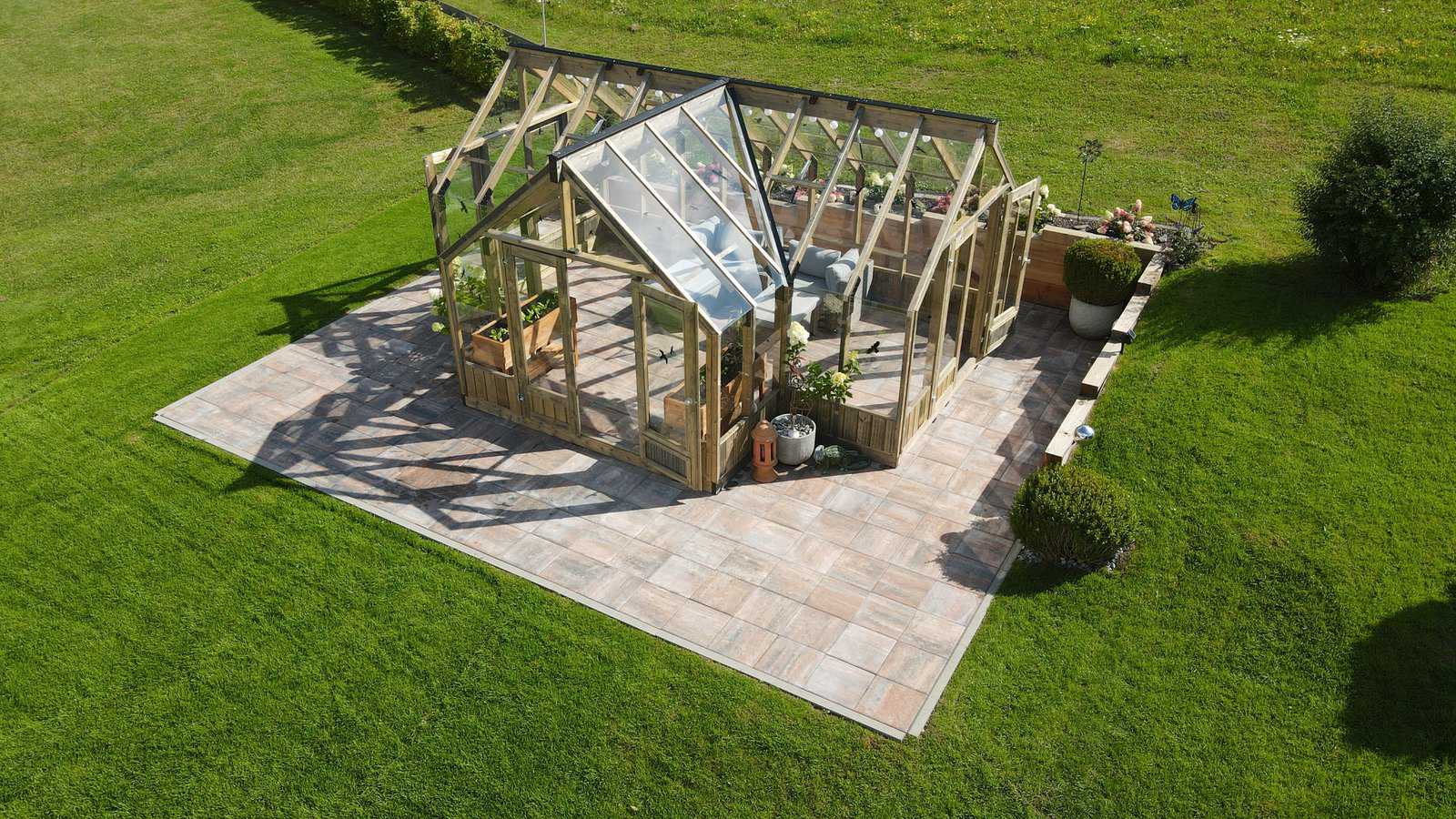 Fully Installed Palmako Emilia Pavilion | Greenhouse | Glass Summer House | 19.1m² | T-Shaped | Pressure Treated