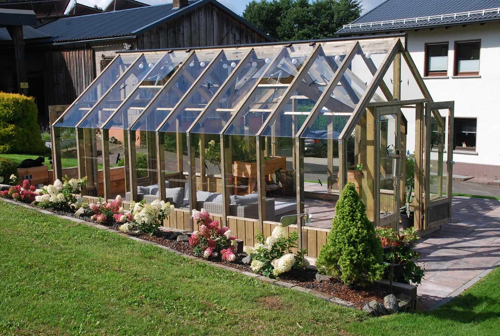 Fully Installed Palmako Emilia Pavilion | Greenhouse | Glass Summer House | 19.1m² | T-Shaped | Pressure Treated