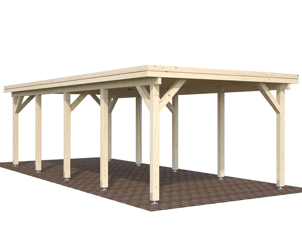 Fully Installed Palmako Karl L (3.6x7.6m | 23.1m2) Flat Roof Timber Single Car Carport or Garden Pavilion