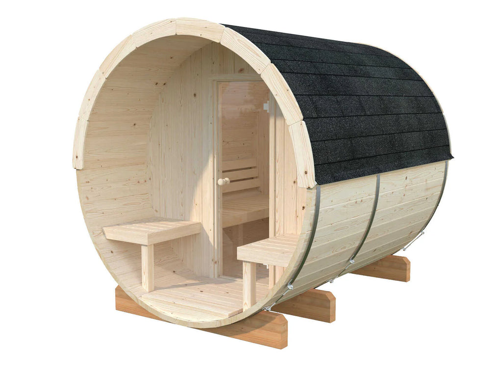 Fully Installed Palmako Anita M (2.2x2.5m | 1.3+0.7m2 | 42mm) Timber Garden Barrel Sauna