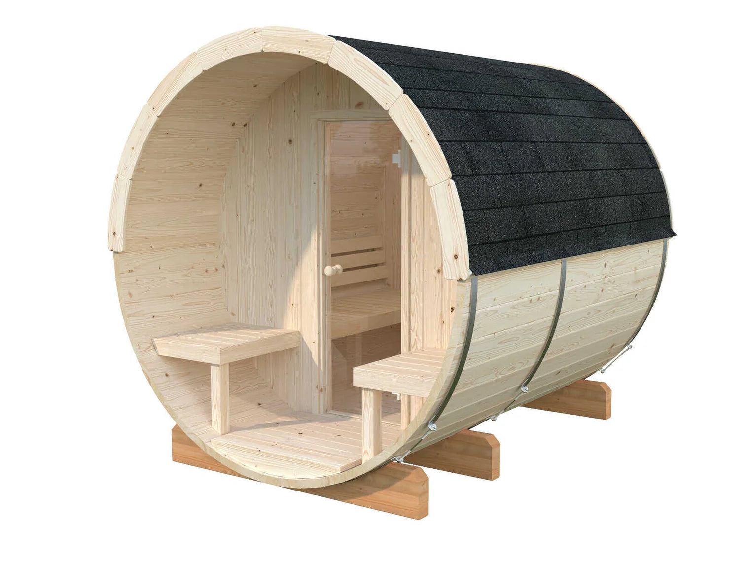 Fully Installed Palmako Anita M (2.2x2.5m | 1.3+0.7m2 | 42mm) Timber Garden Barrel Sauna