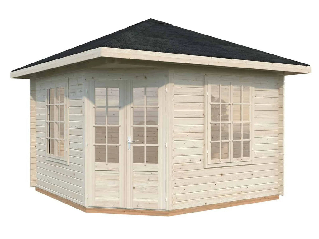 Fully installed Palmako Melanie M (3.3x3.3m | 9.9m2 | 44mm) Heavy Duty Corner Summer House
