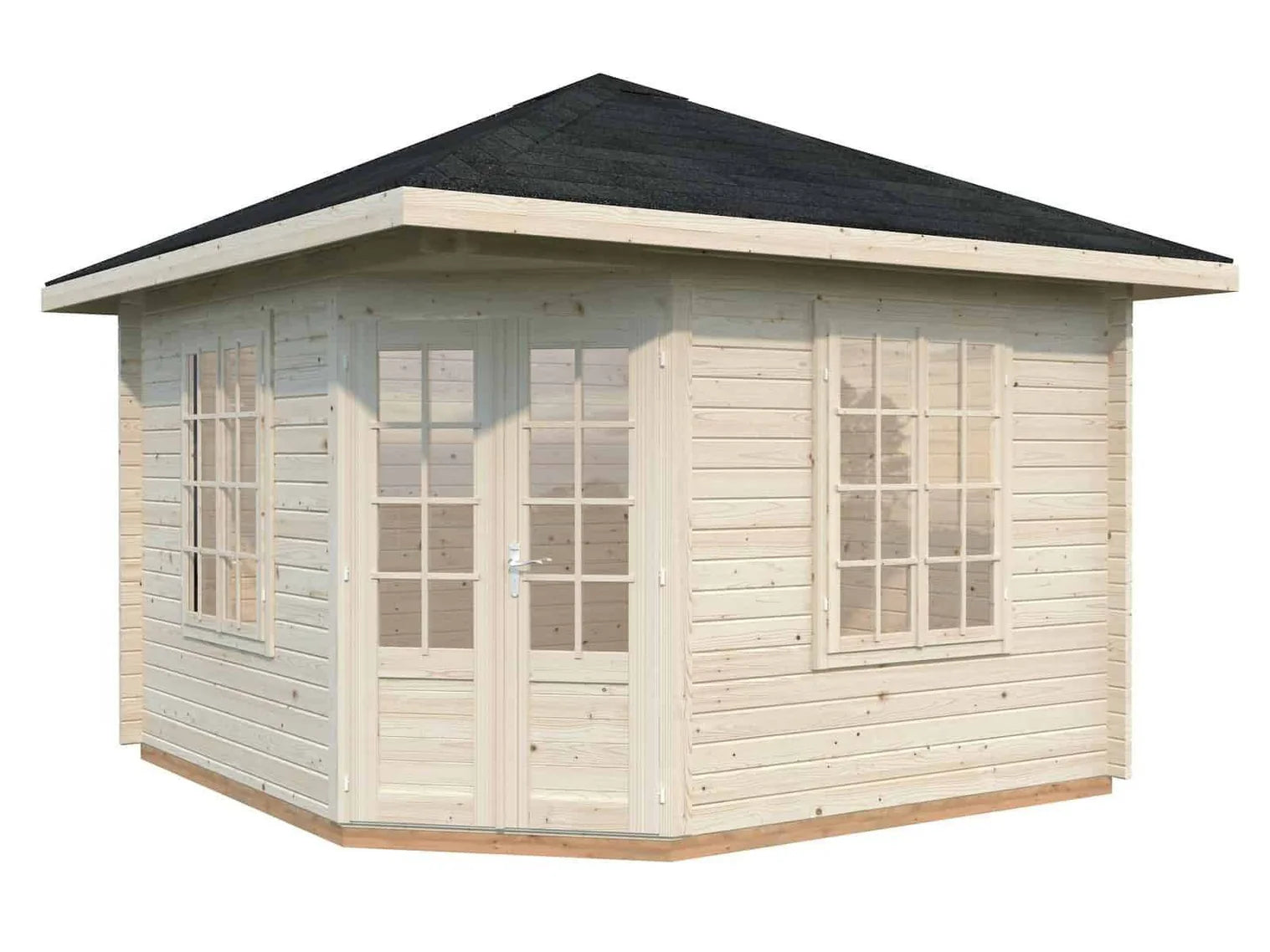 Fully installed Palmako Melanie M (3.3x3.3m | 9.9m2 | 44mm) Heavy Duty Corner Summer House