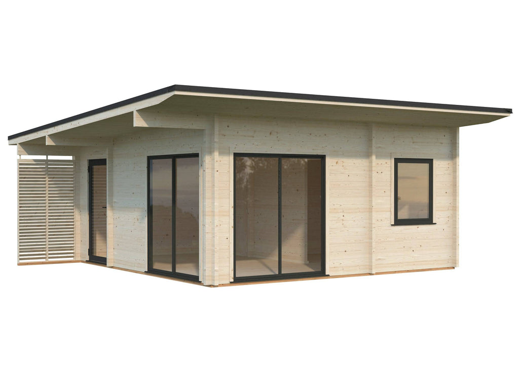Fully Installed Palmako Cecilia L Modern Log Cottage | Annexe | Commercial Office | Guest House | 27.2m² | 70mm | 5.6x5.6m