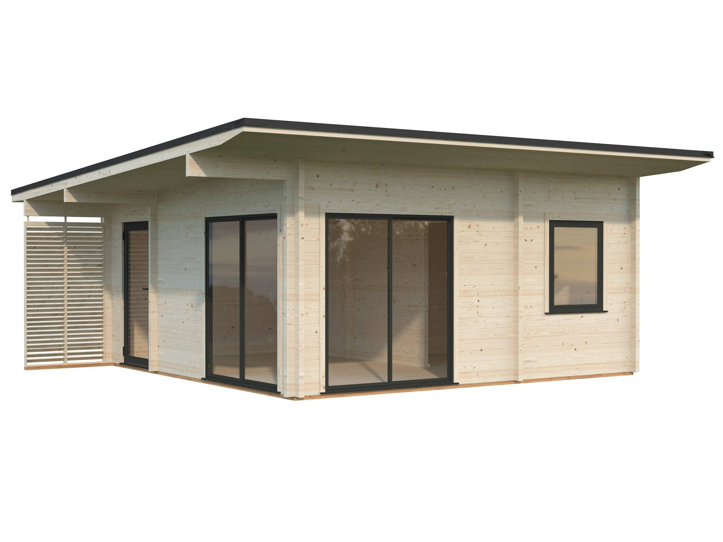 Fully Installed Palmako Cecilia L Modern Log Cottage | Annexe | Commercial Office | Guest House | 27.2m² | 70mm | 5.6x5.6m