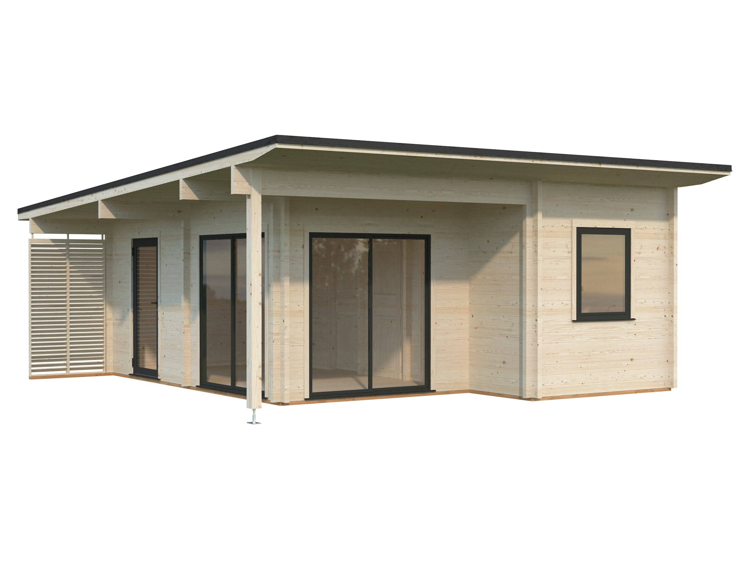 Fully Installed Palmako Cecilia XL Modern Log Cottage | 4-Room Annexe | Commercial Office | Guest House | 30m² | 70mm | 5.6x6.9m