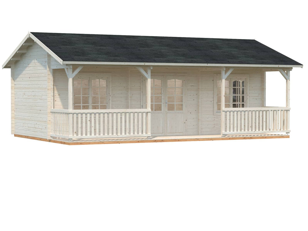 Fully Installed Palmako Sandra L Multi-Room Log Cabin | Annexe | Guest House | Summer House | 25.6+11.1m² | 44mm | 7.9x3.7m
