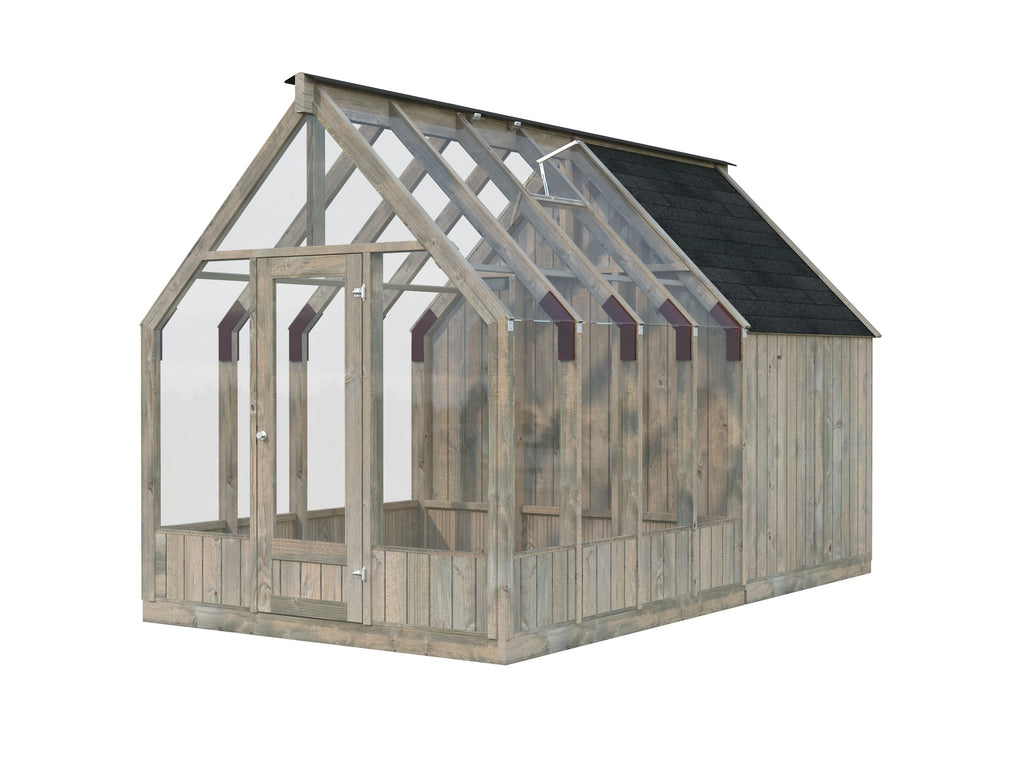 Fully Installed Palmako Emilia S+ Greenhouse with Shed | Glass Summer House | Garden Pavilion | 5.4+4.0m² | Pressure Treated