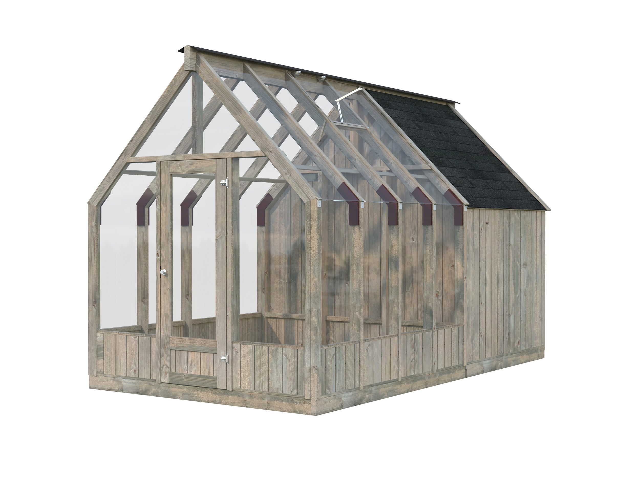 Fully Installed Palmako Emilia S+ Greenhouse with Shed | Glass Summer House | Garden Pavilion | 5.4+4.0m² | Pressure Treated