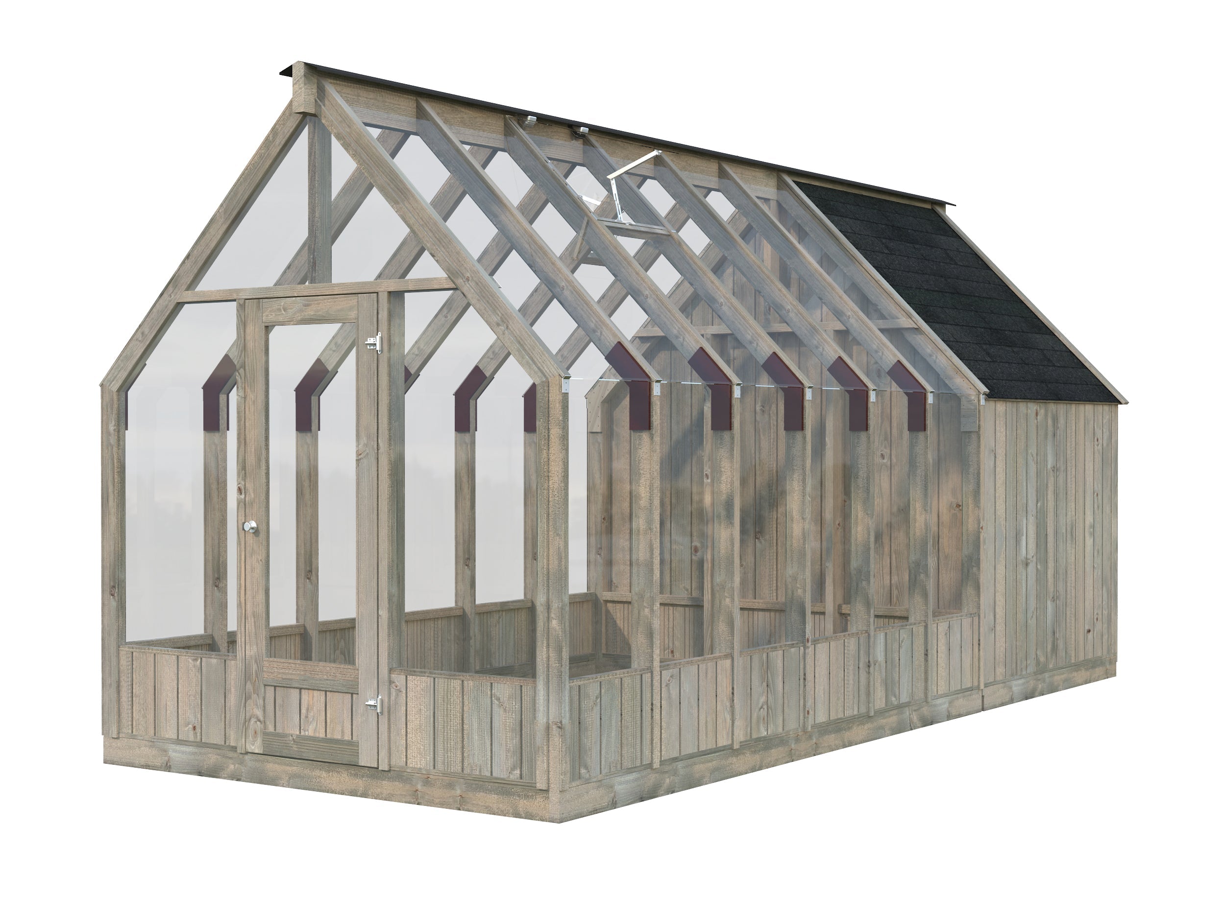 Fully Installed Palmako Emilia M+ Greenhouse with Shed | Glass Summer House | Garden Pavilion | 8.2+4.0m² | Pressure Treated