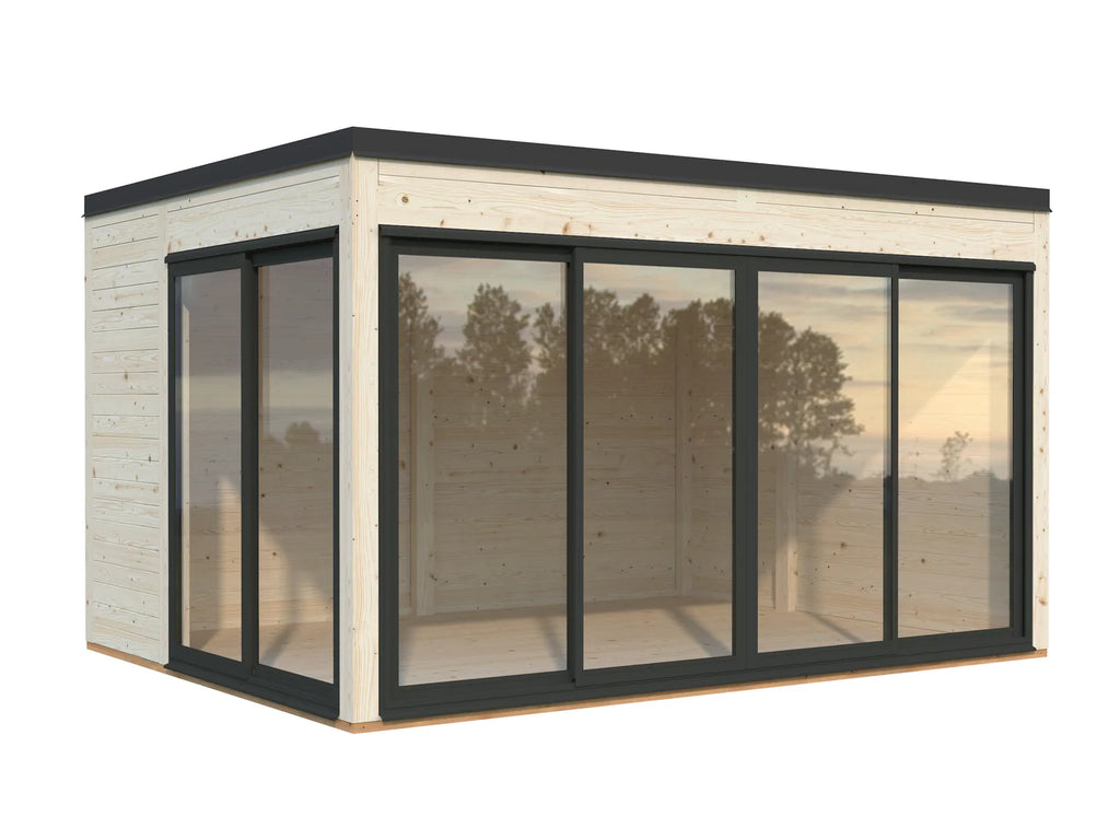 Fully Installed Palmako Serena 1 (4,2x3,2m|12,6m2|44mm) Cubic Corner Log Cabin with Aluminium Doors and Windows (Double Glazed)