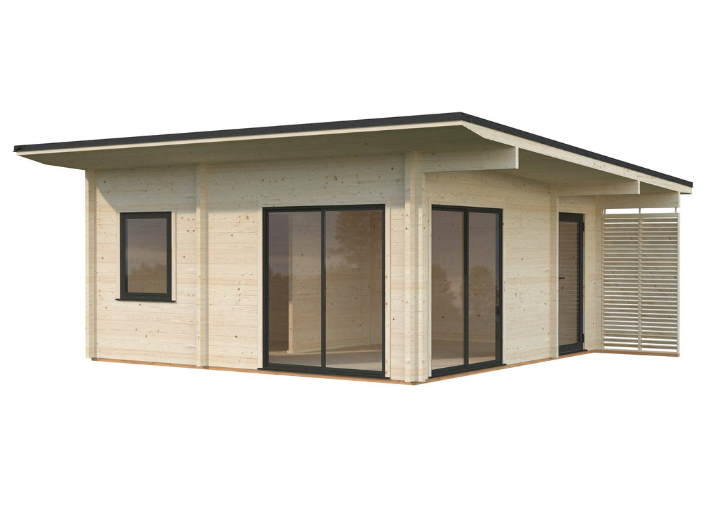 Fully Installed Palmako Cecilia L Modern Log Cottage | Annexe | Commercial Office | Guest House | 27.2m² | 70mm | 5.6x5.6m