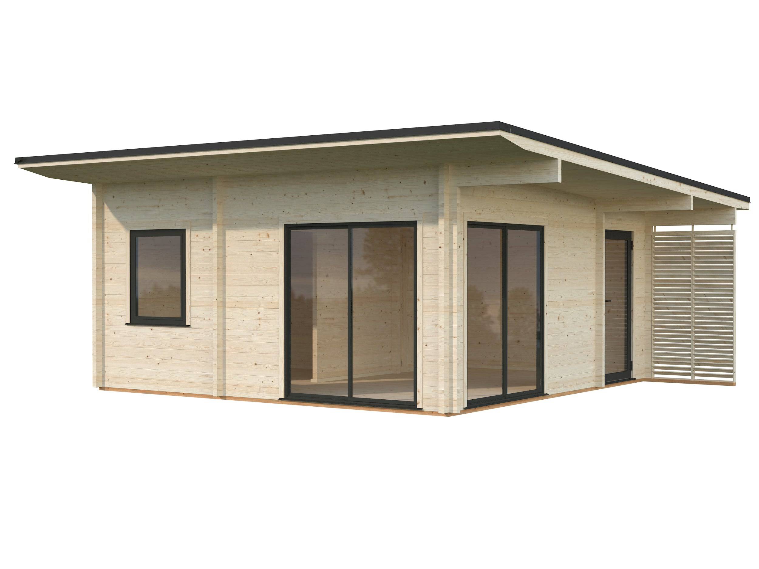 Fully Installed Palmako Cecilia L Modern Log Cottage | Annexe | Commercial Office | Guest House | 27.2m² | 70mm | 5.6x5.6m
