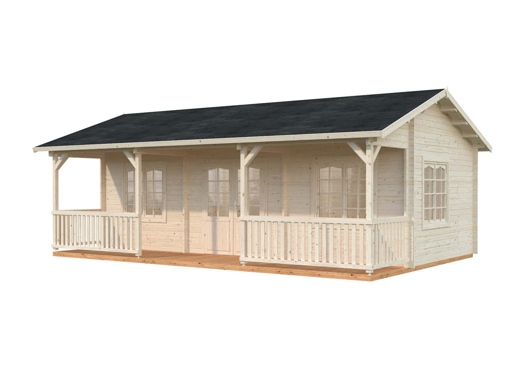 Fully Installed Palmako Sandra L Multi-Room Log Cabin | Annexe | Guest House | Summer House | 25.6+11.1m² | 44mm | 7.9x3.7m