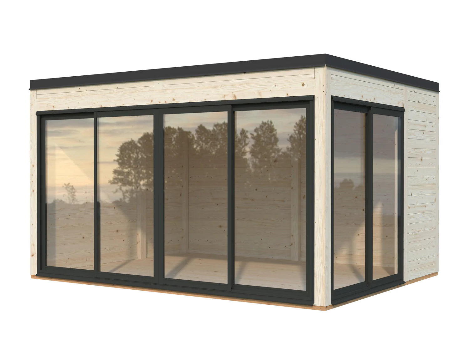 Fully Installed Palmako Serena 1 (4,2x3,2m|12,6m2|44mm) Cubic Corner Log Cabin with Aluminium Doors and Windows (Double Glazed)