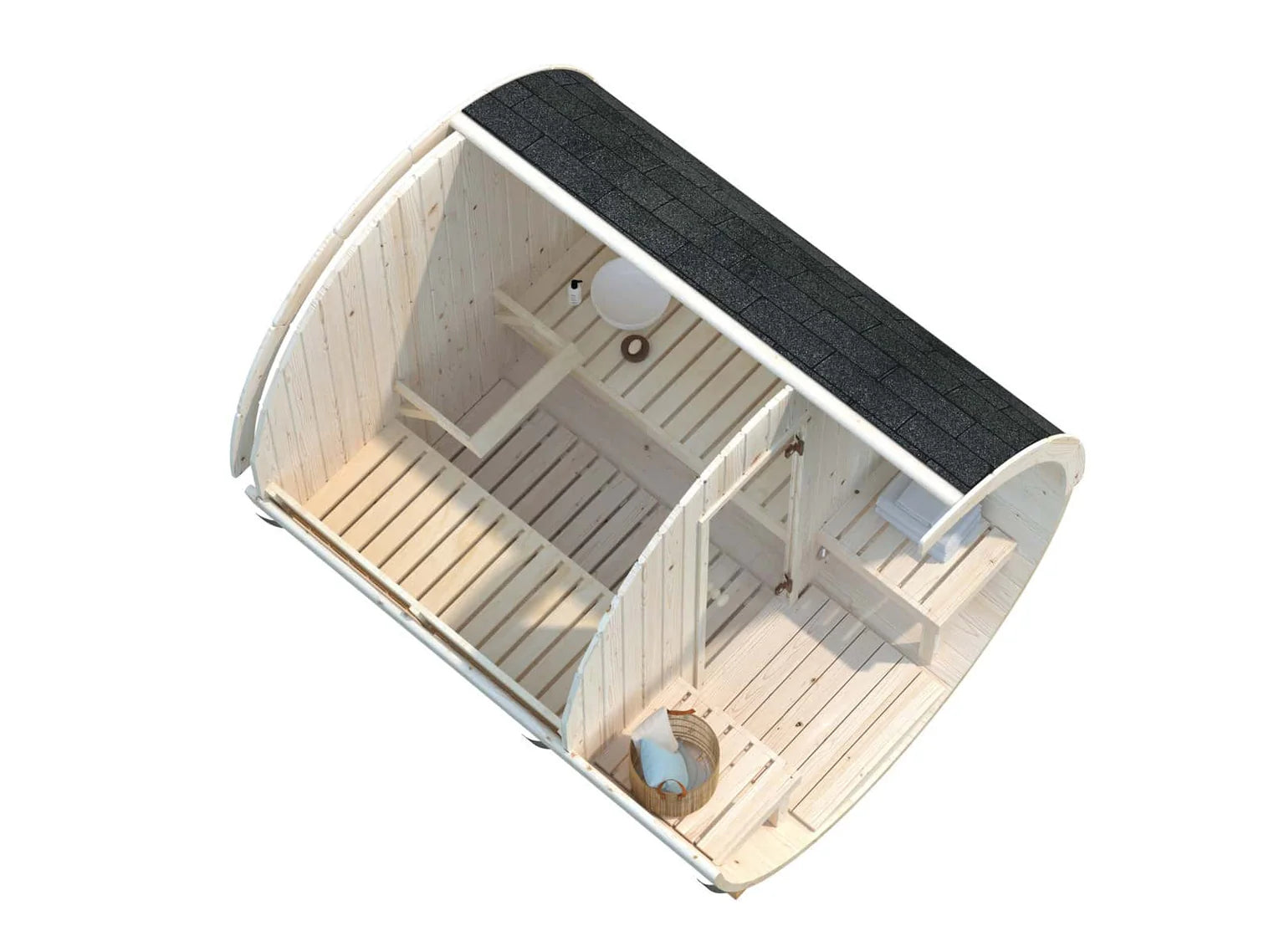 Fully Installed Palmako Anita M (2.2x2.5m | 1.3+0.7m2 | 42mm) Timber Garden Barrel Sauna
