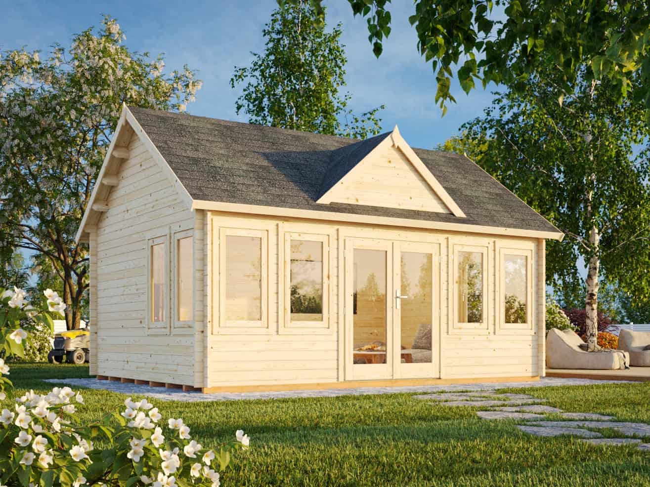 Fully Installed Palmako Claudia XL Clockhouse Log Cabin | Garden Room | Home Office | 19.4m² | 44mm | 5.5x4m