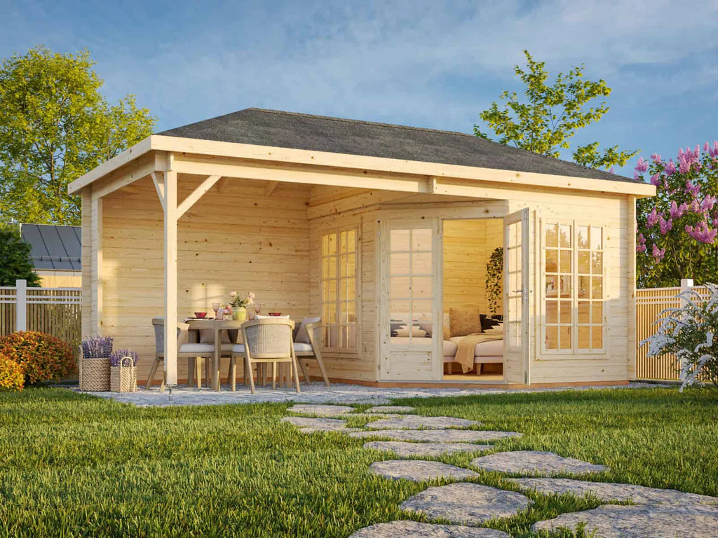 Fully Installed Palmako Melanie XXL (5.6x2.8m | 7.0+8.1m2 | 28mm) Pavilion Summer House with Canopy