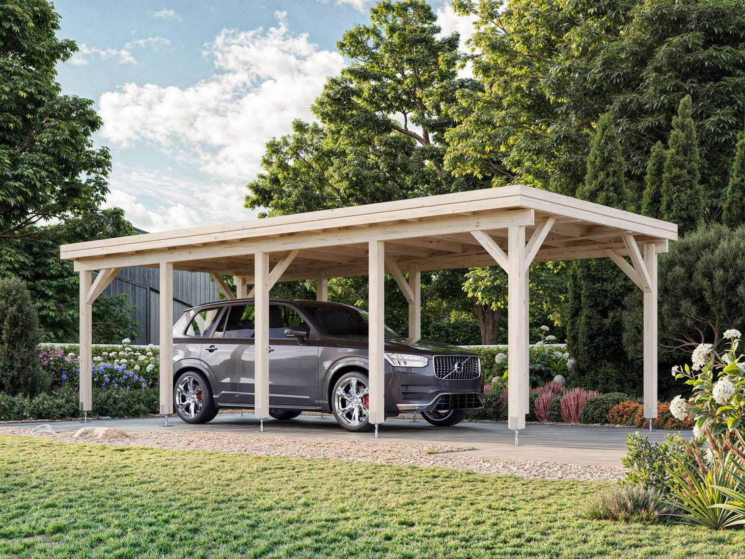 Fully Installed Palmako Karl L (3.6x7.6m | 23.1m2) Flat Roof Timber Single Car Carport or Garden Pavilion