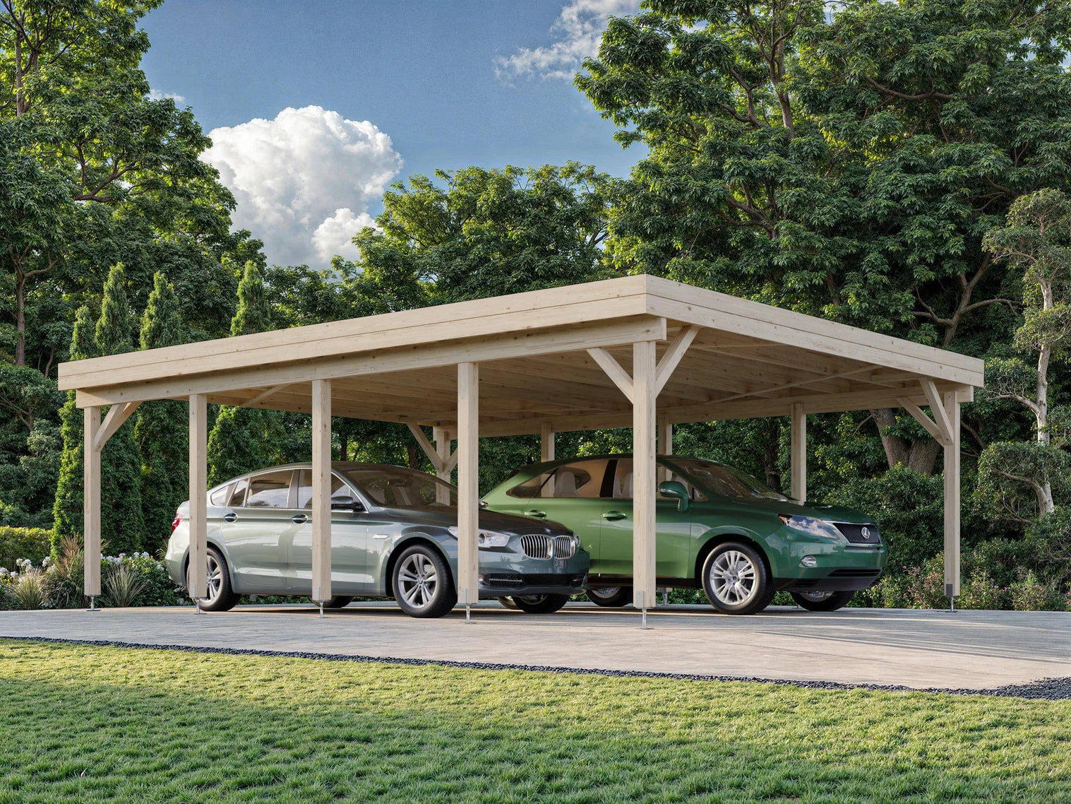 Fully Installed Palmako Karl XL (6.0x7.6m | 40.6m2) Flat Roof Double Carport or Large Pavilion