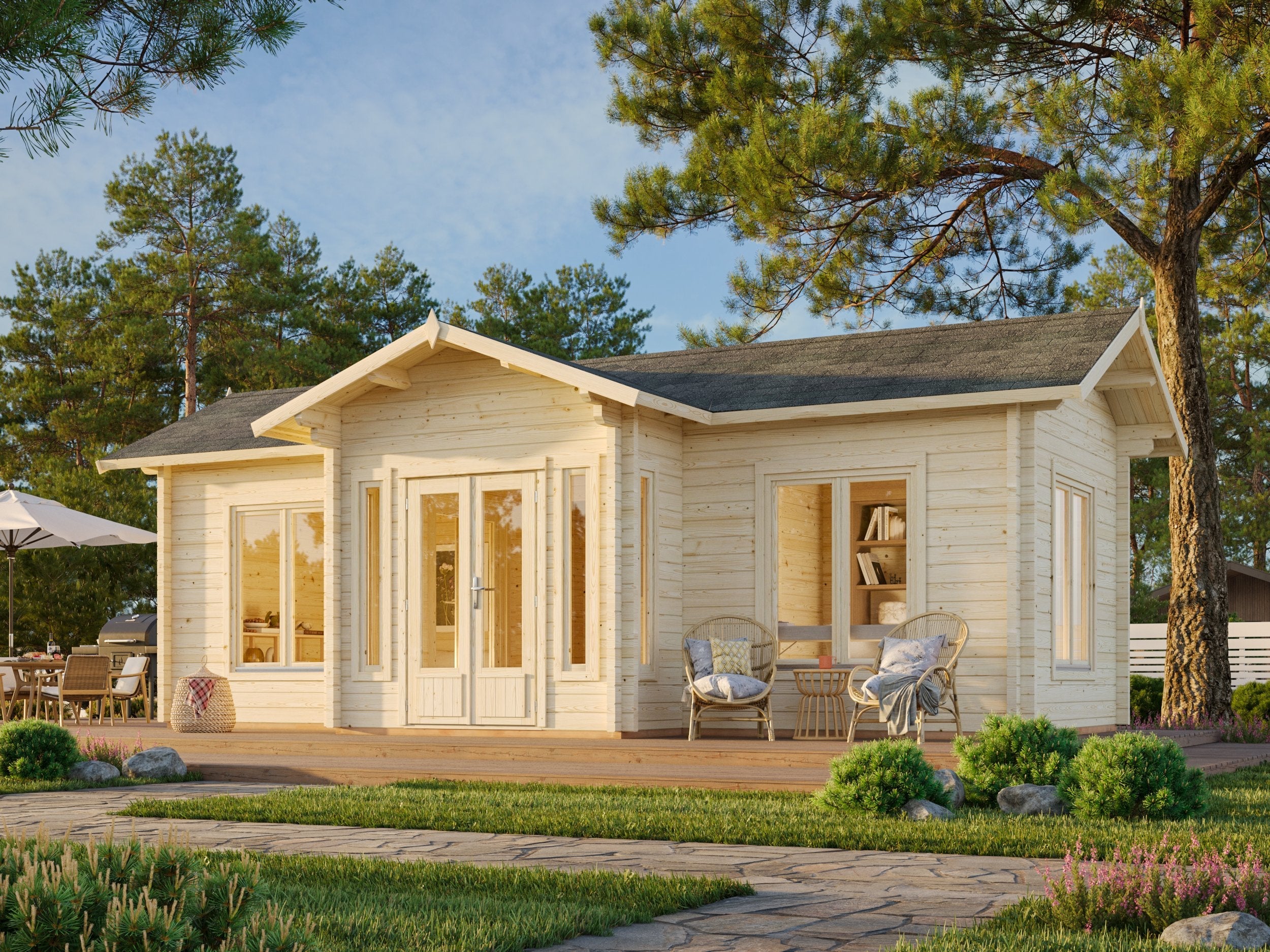 Fully Installed Palmako Anna L Spacious Timber Garden House | 3-Room Guest House | Annexe | Holiday Retreat | 26.8m² | 70mm | 8x5m