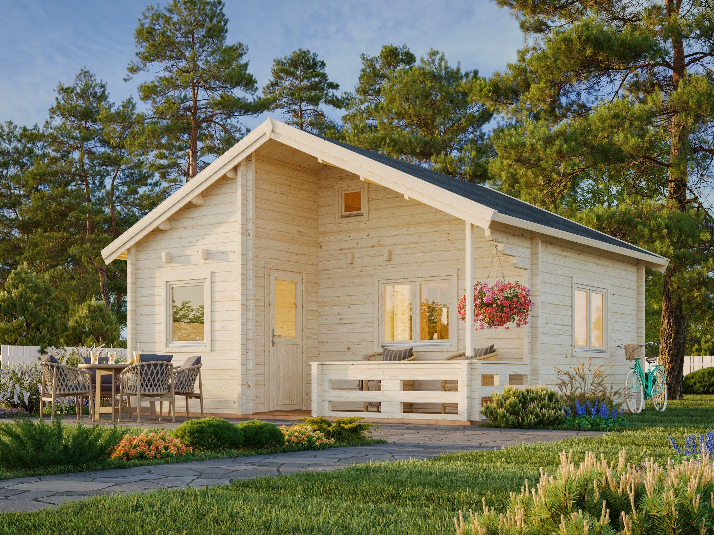 Fully Installed Palmako Emily Log Cabin Holiday Chalet | Loft | Guest House | Annexe | 40.1+5.2m² | 70mm | 5.9x5.7m