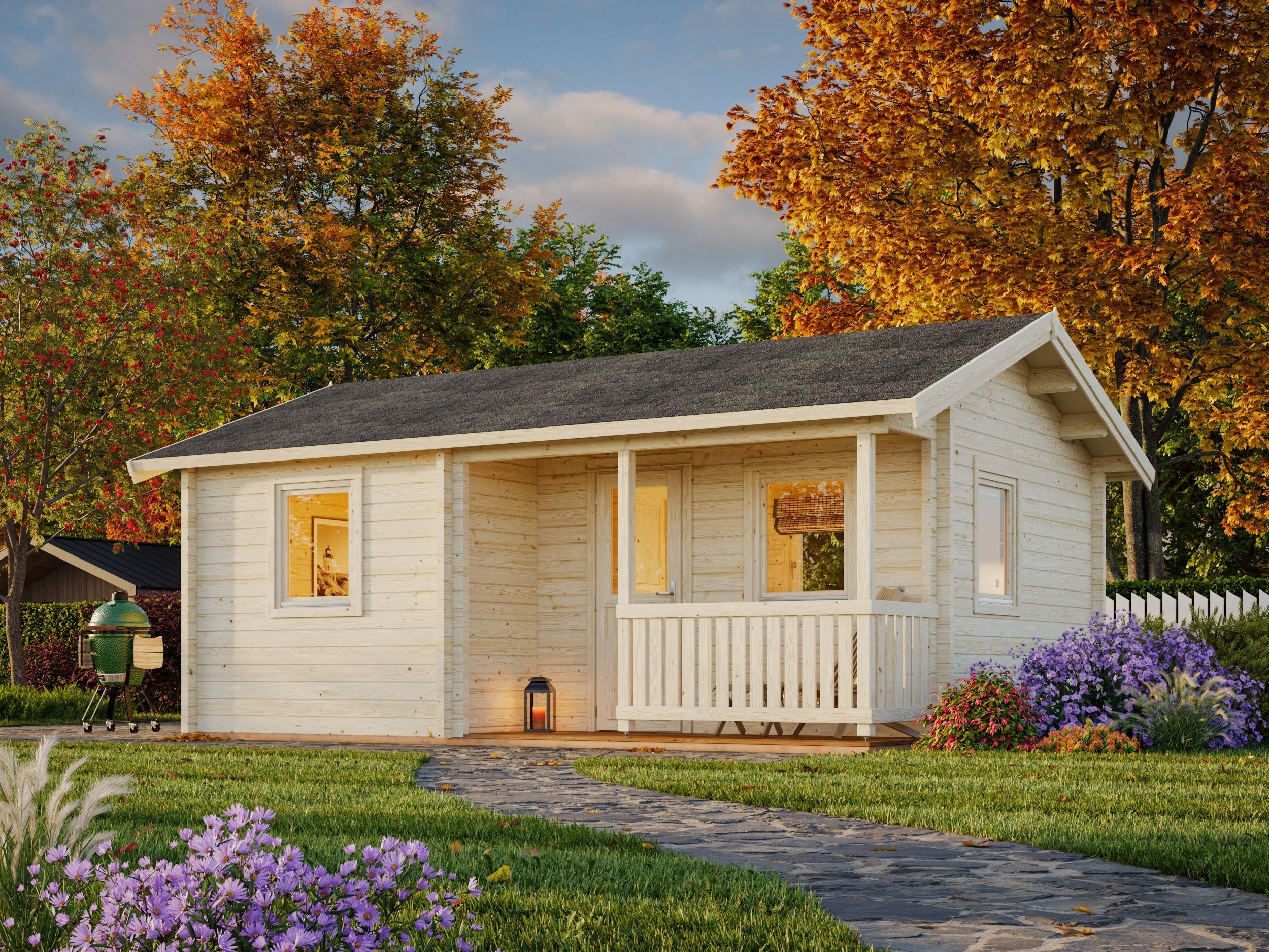 Fully Installed Palmako Sandra S Holiday Summer House | Multi-Room Log Cabin | Guest House | Annexe | 21.5+3.7m² | 70mm | 6.2x4.7m