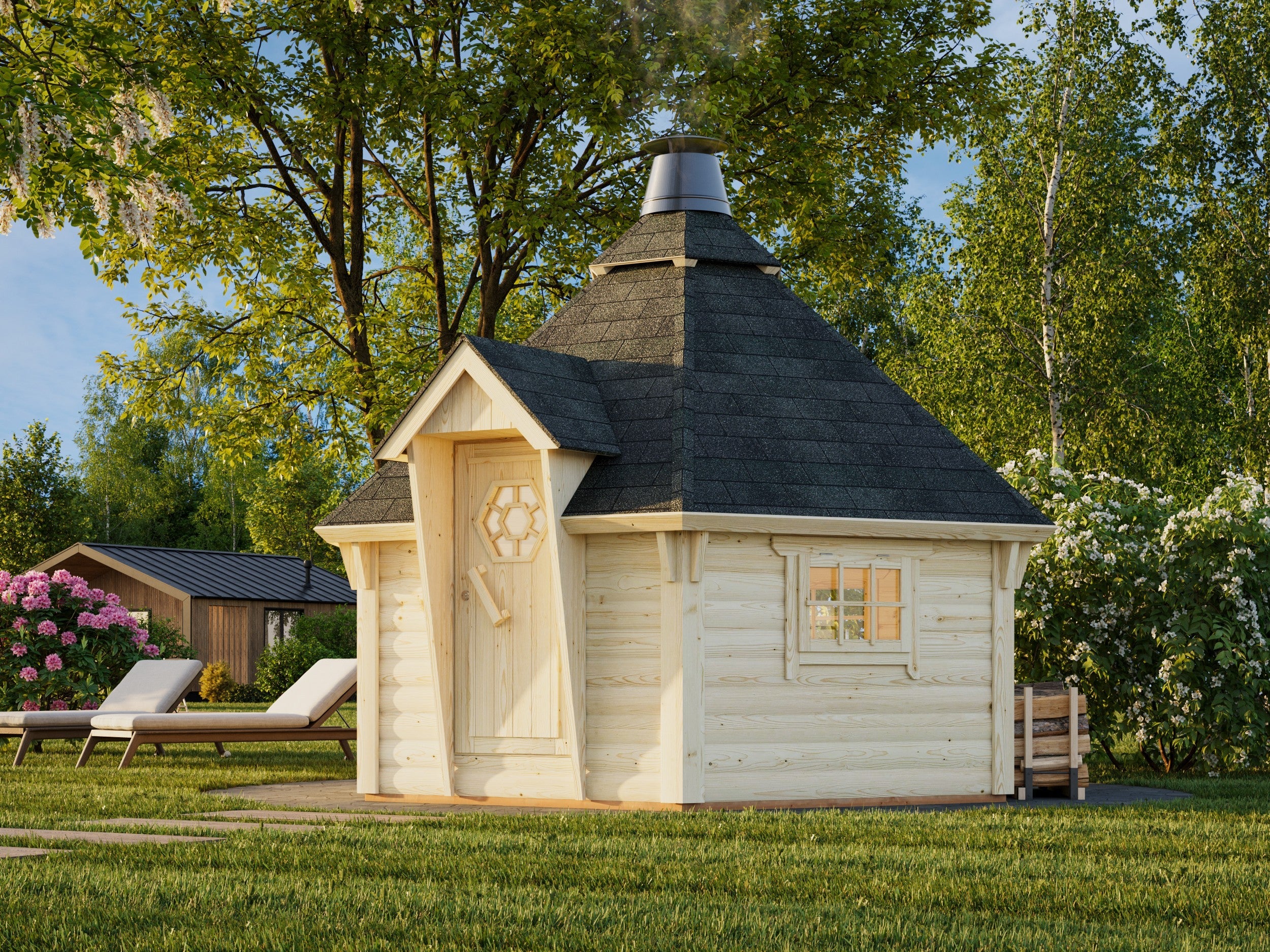 Fully Installed Palmako Eva S Nordic BBQ Hut | Kota Grill Hut | Wellbeing Room | 8.7m² | 44mm Log | Hexagonal
