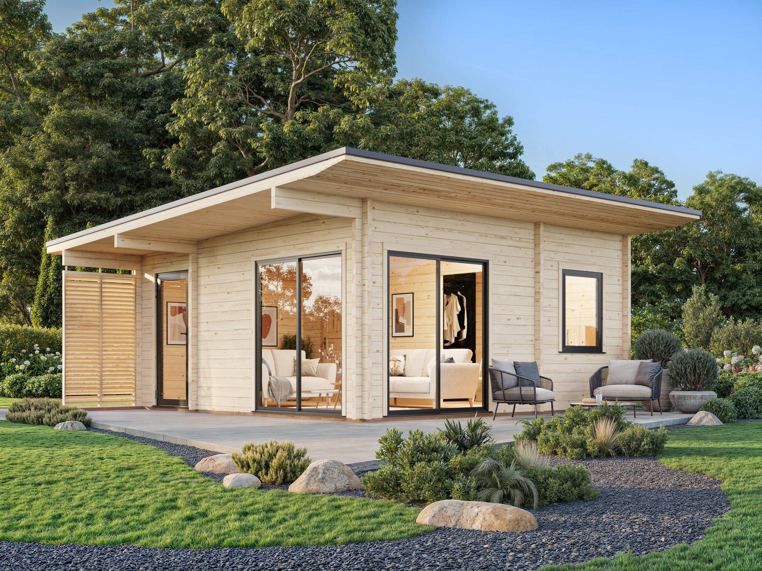 Fully Installed Palmako Cecilia L Modern Log Cottage | Annexe | Commercial Office | Guest House | 27.2m² | 70mm | 5.6x5.6m