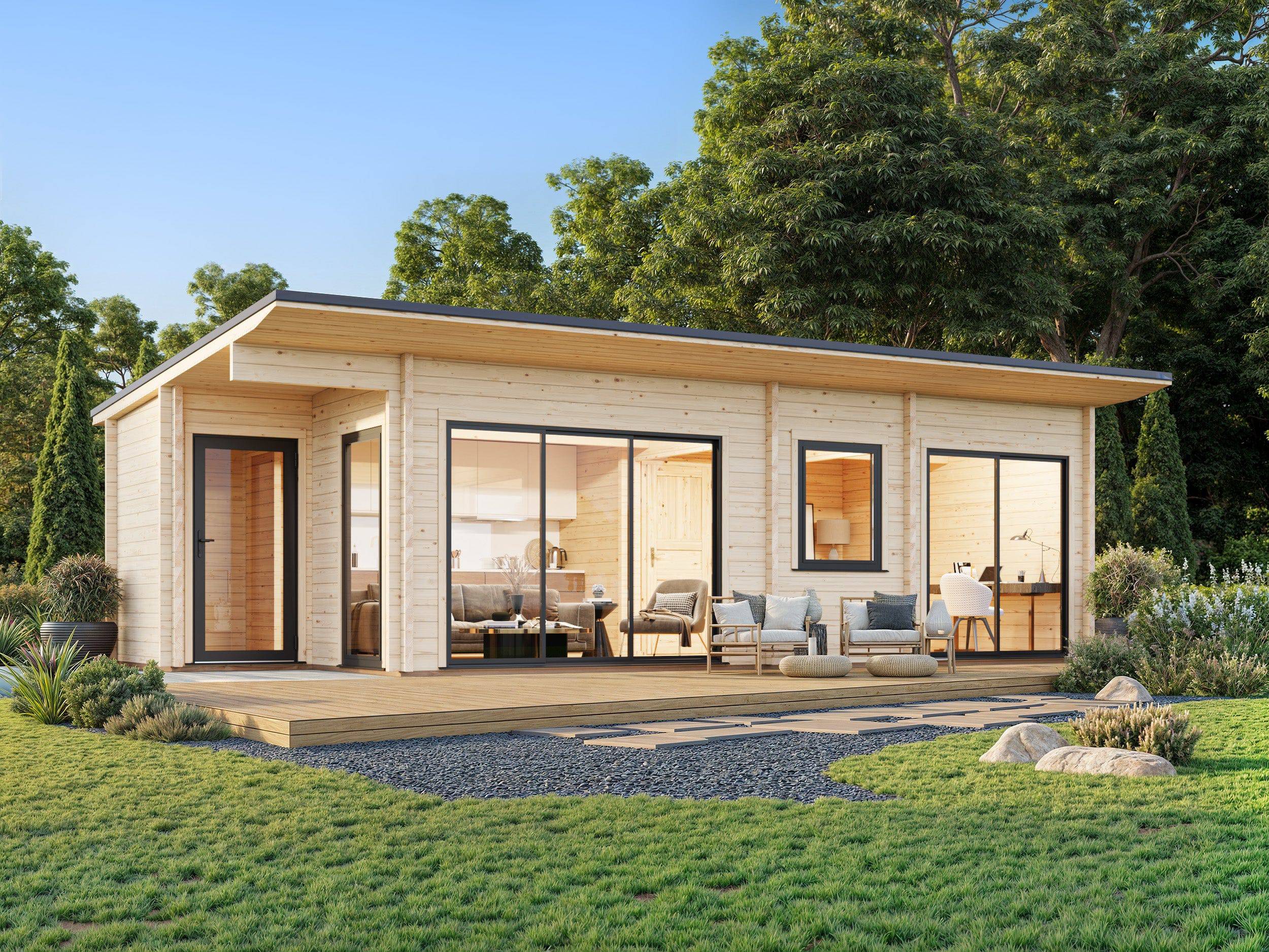 Fully Installed Palmako Cecilia XXL Modern Log Cottage | 3-Room Annexe | Luxury Lodge | Commercial Office | 32m² | 70mm | 9.1x4.4m