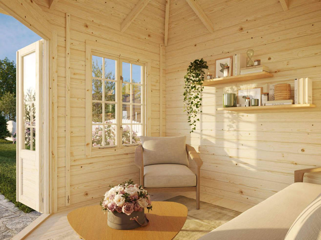 Fully Installed Palmako Melanie XS (2.8x2.8m | 6.9m2 | 44mm) Heavy Duty Corner Summer House