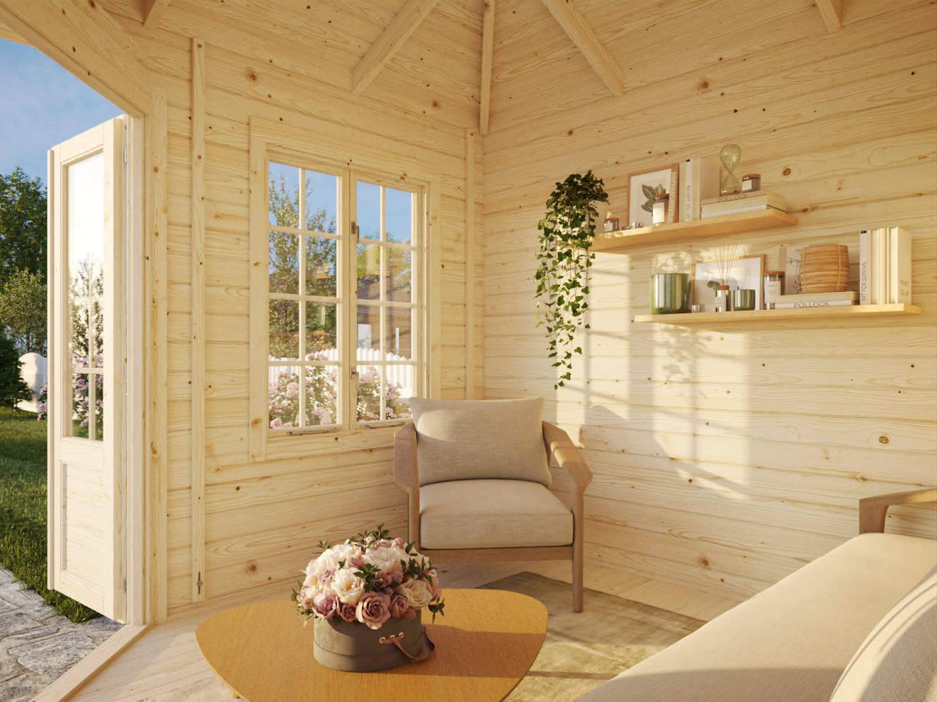 Fully Installed Palmako Melanie XS (2.8x2.8m | 6.9m2 | 44mm) Heavy Duty Corner Summer House