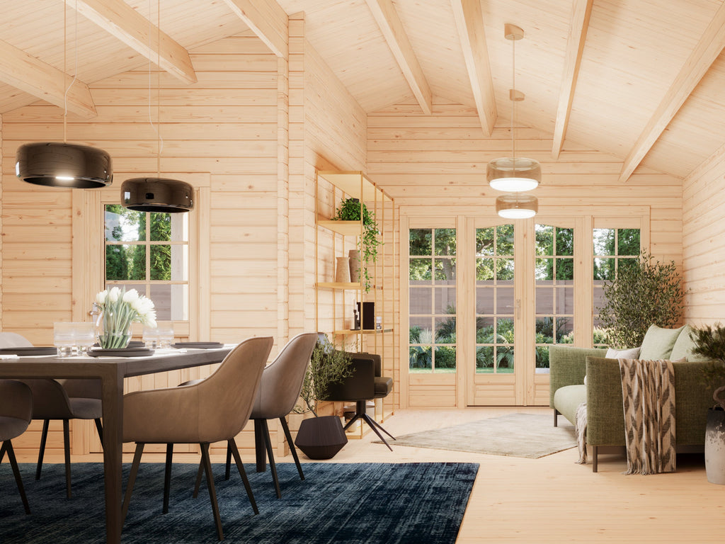 Fully Installed Palmako Irene XL Summer House Log Cabin with Porch | Garden Room | Home Office | 21.9+5.2m² | 44mm | 5.3x5.7m