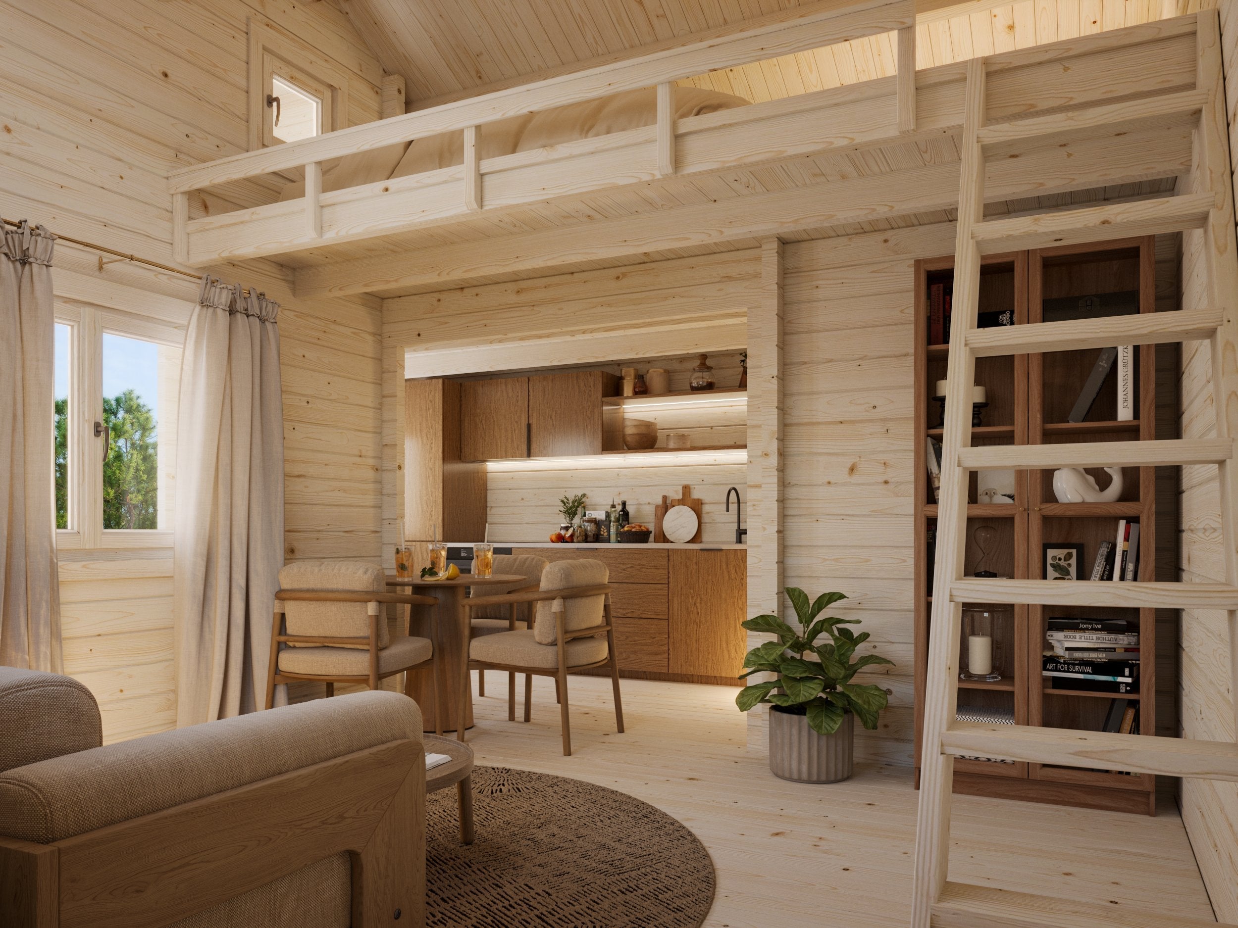 Fully Installed Palmako Emily Log Cabin Holiday Chalet | Loft | Guest House | Annexe | 40.1+5.2m² | 70mm | 5.9x5.7m