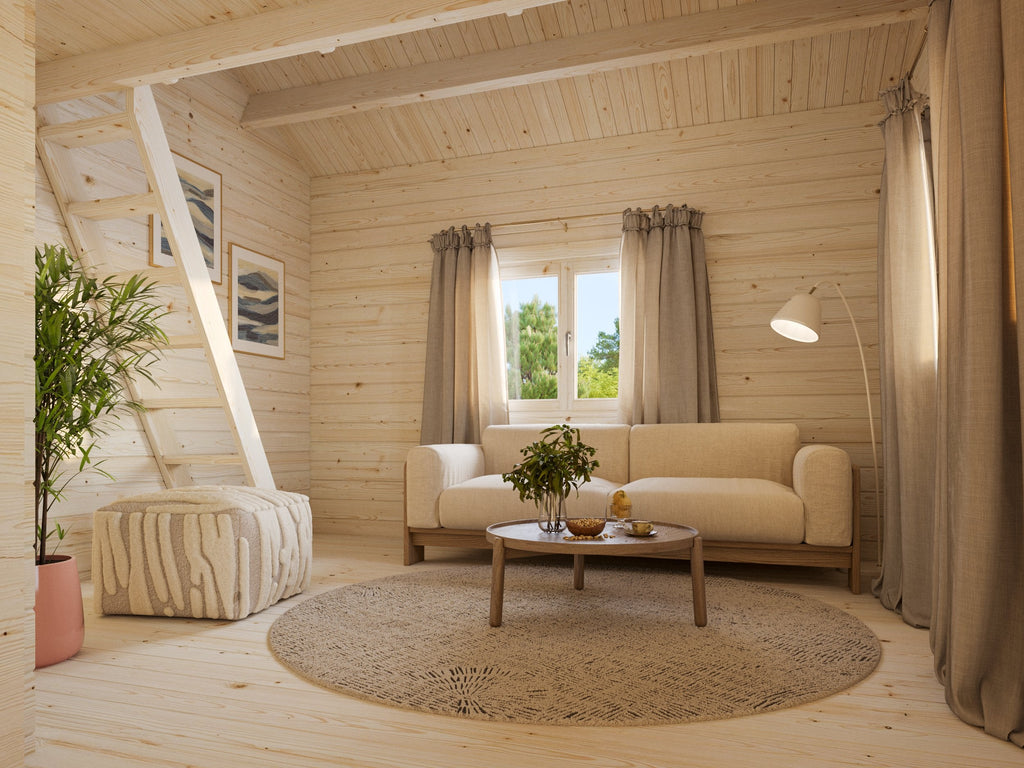 Fully Installed Palmako Emily Log Cabin Holiday Chalet | Loft | Guest House | Annexe | 40.1+5.2m² | 70mm | 5.9x5.7m