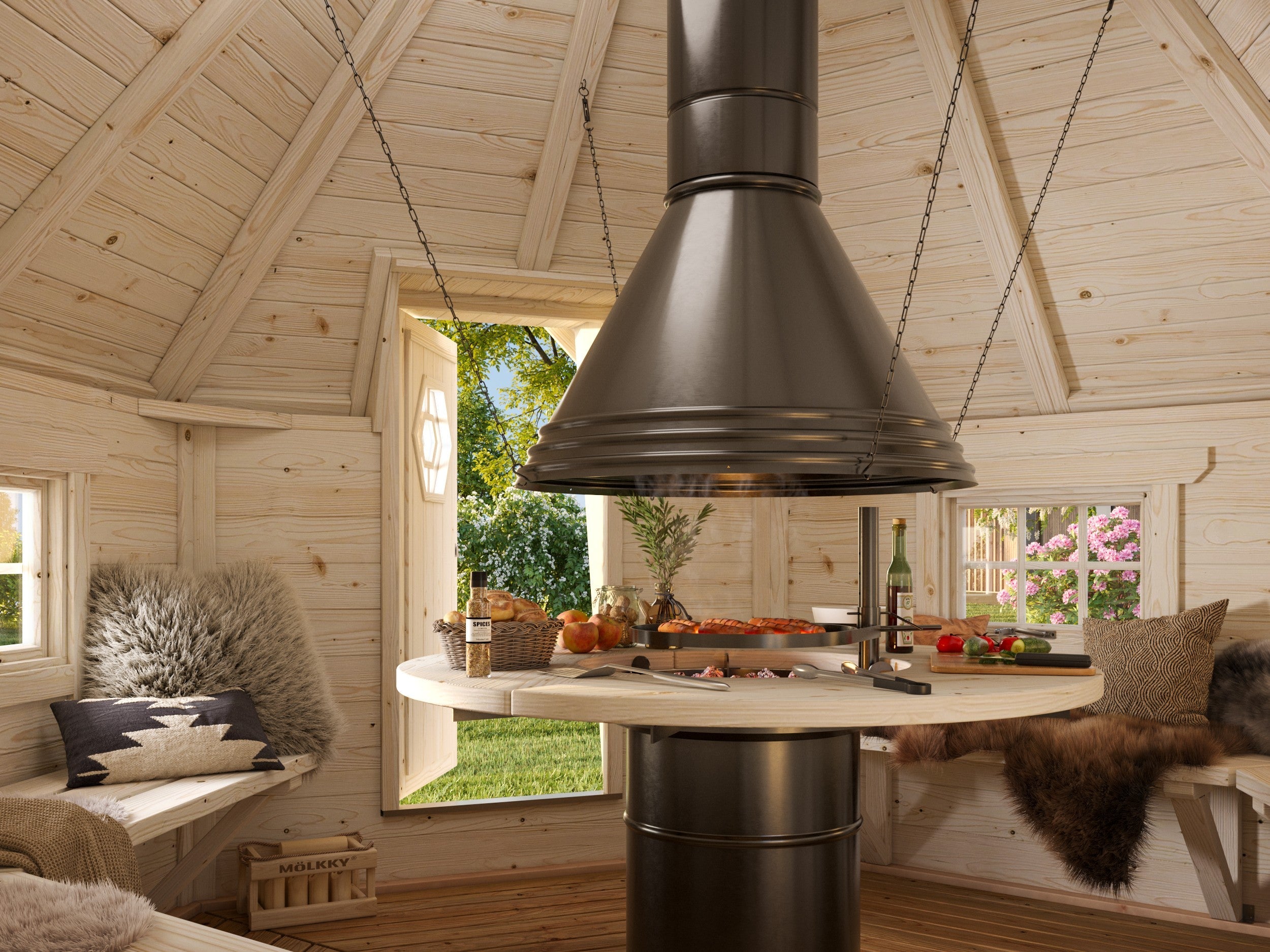 Fully Installed Palmako Eva S Nordic BBQ Hut | Kota Grill Hut | Wellbeing Room | 8.7m² | 44mm Log | Hexagonal