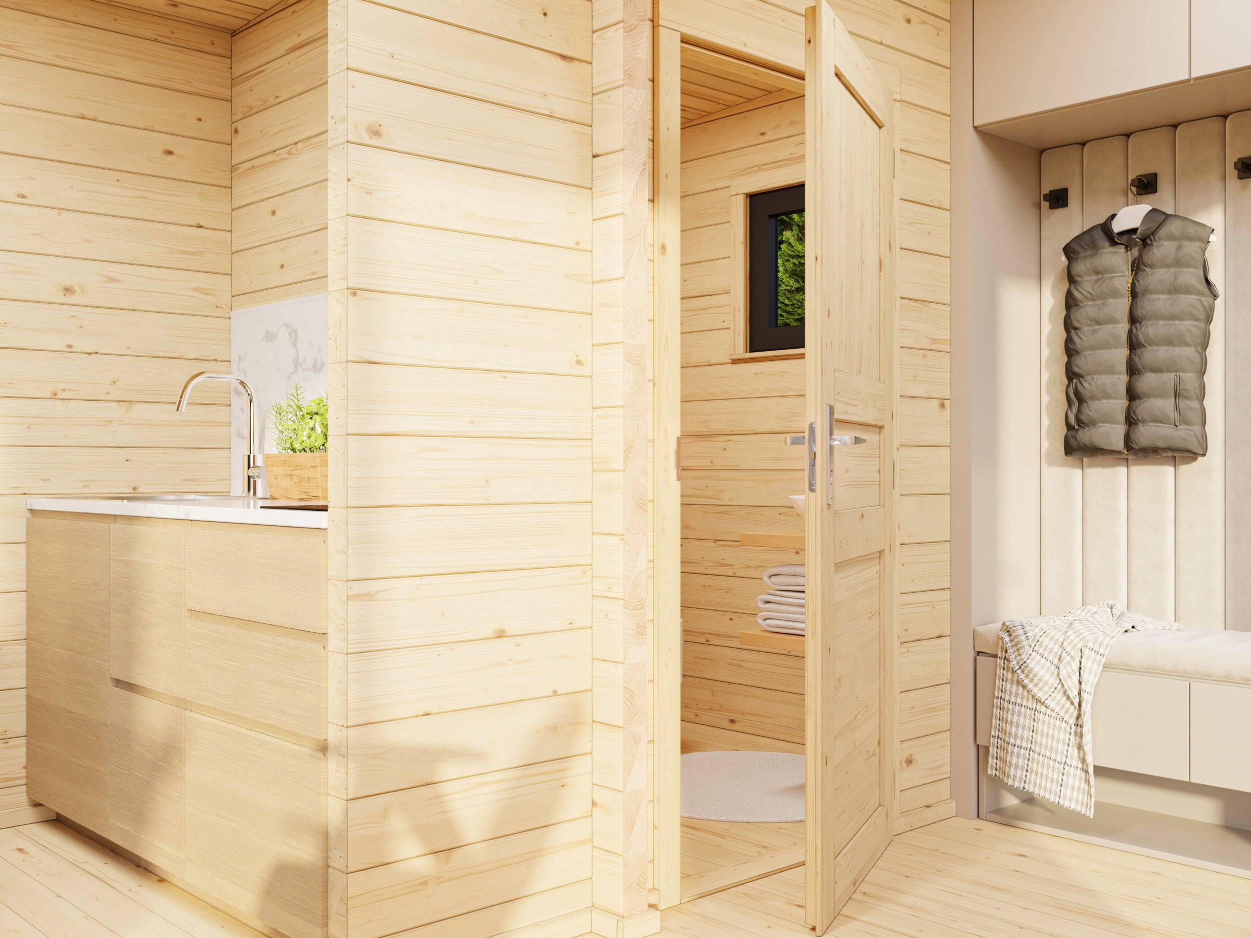 Fully Installed Palmako Cecilia S Modern Log Cottage | 2-Room Annexe | Commercial Office | Guest House | 14.2m² | 70mm | 5.2x3.3m