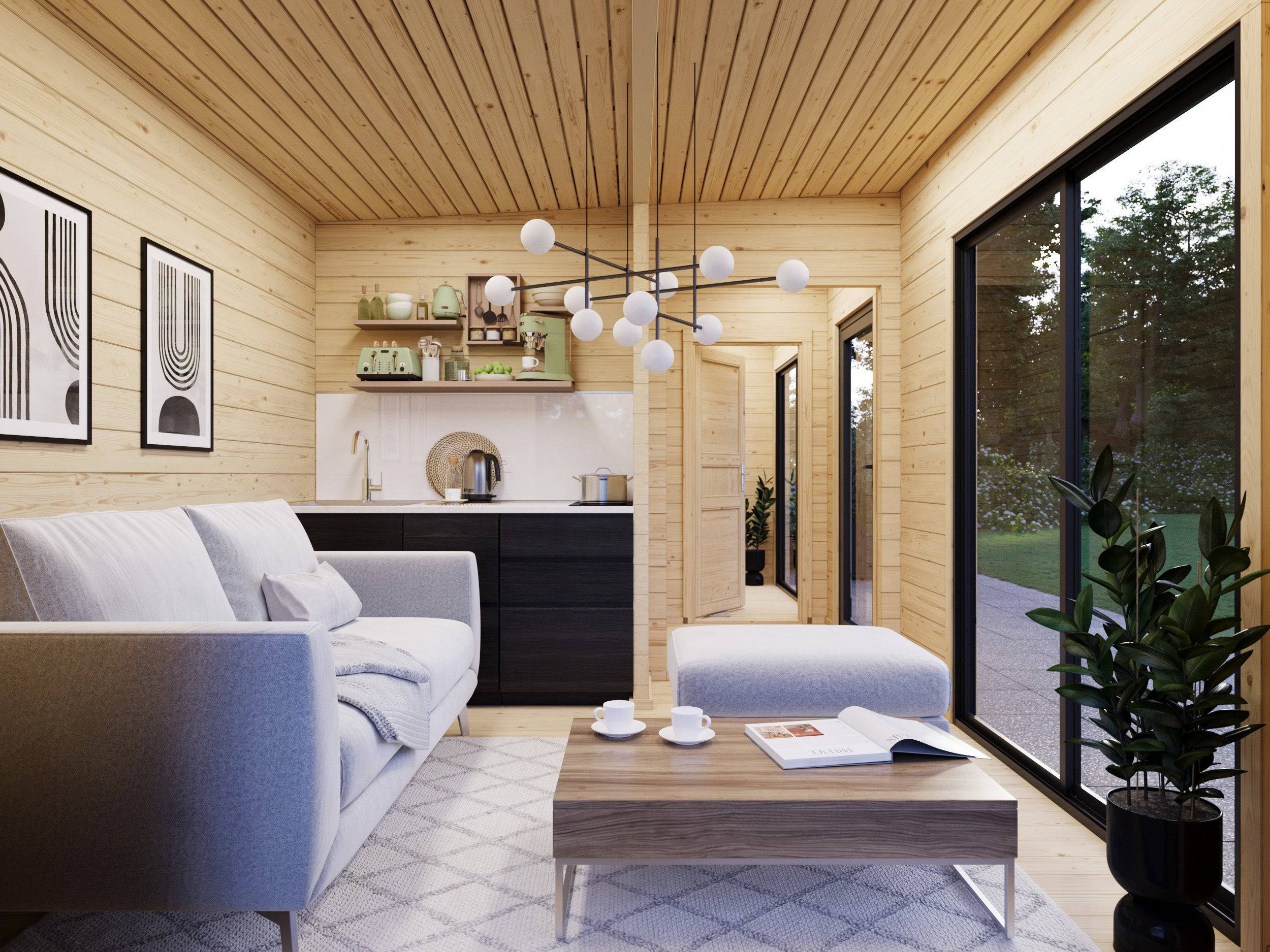 Fully Installed Palmako Cecilia M Modern Log Cottage | 3-Room Annexe | Commercial Office | Guest House | 21.8m² | 70mm | 7.8x3.3m