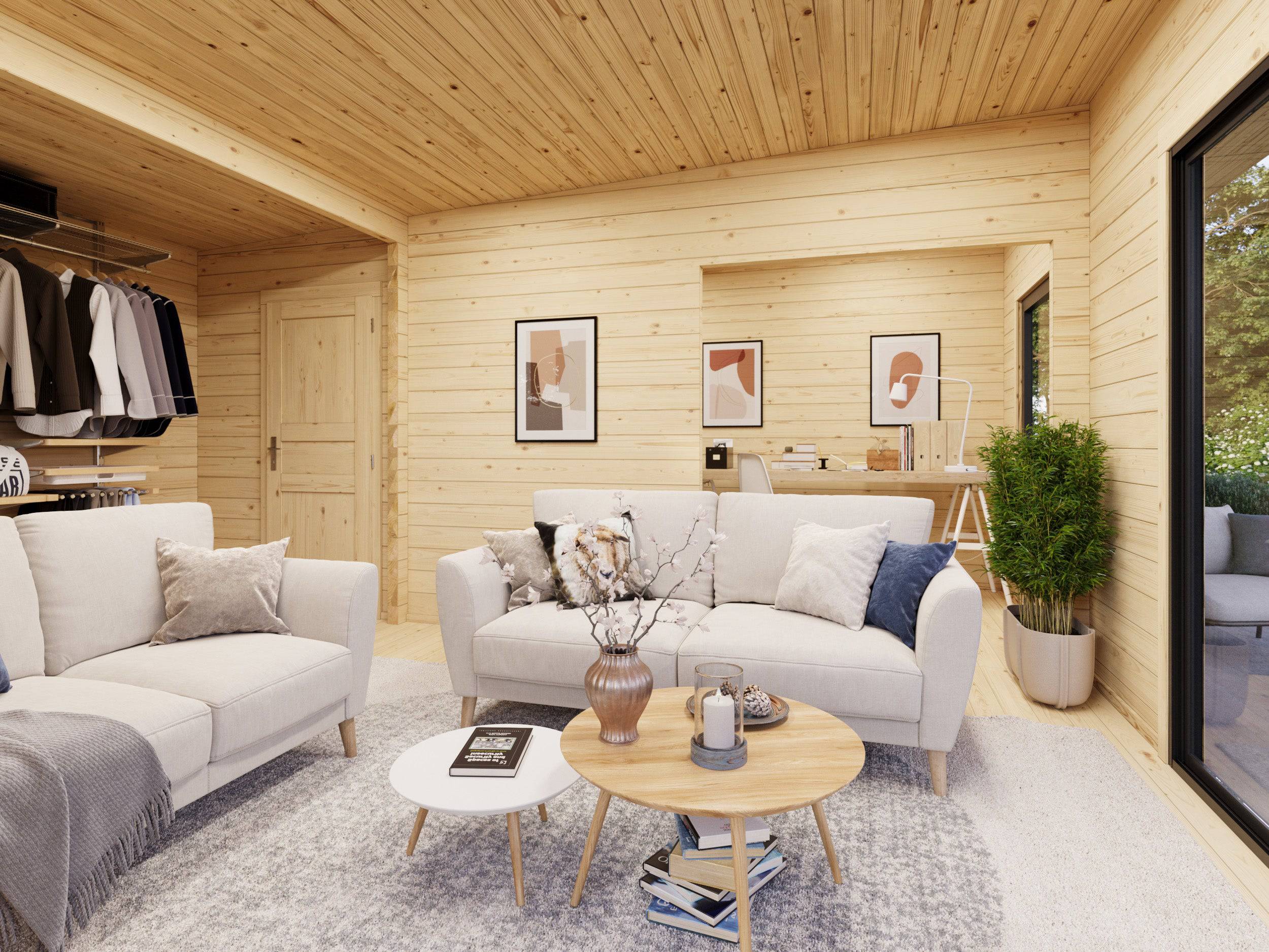 Fully Installed Palmako Cecilia L Modern Log Cottage | Annexe | Commercial Office | Guest House | 27.2m² | 70mm | 5.6x5.6m