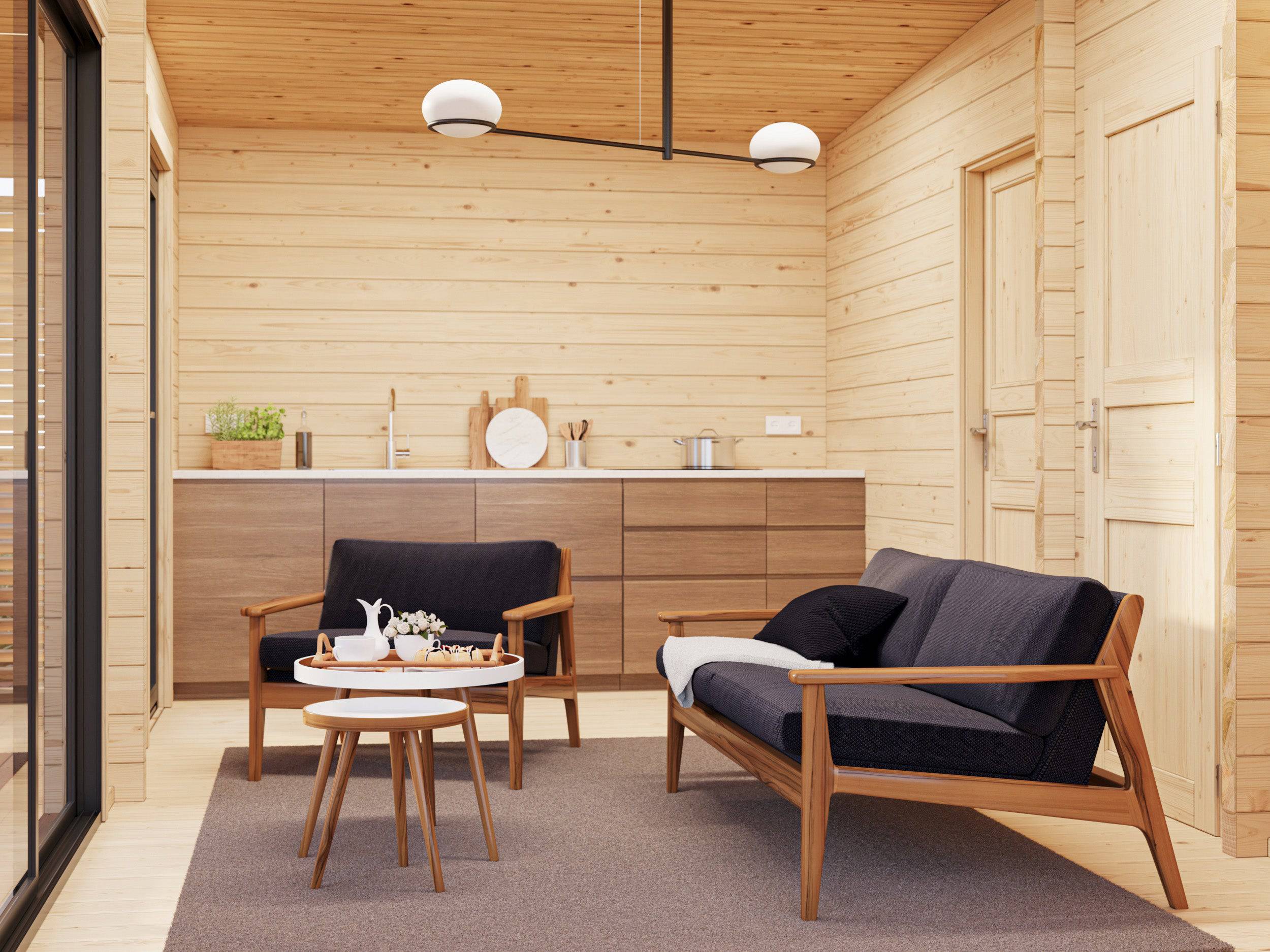 Fully Installed Palmako Cecilia XL Modern Log Cottage | 4-Room Annexe | Commercial Office | Guest House | 30m² | 70mm | 5.6x6.9m