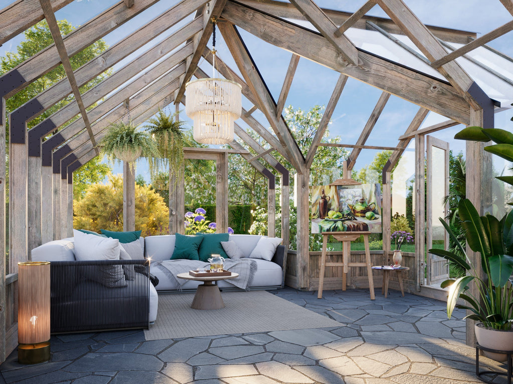 Fully Installed Palmako Emilia Pavilion | Greenhouse | Glass Summer House | 19.1m² | T-Shaped | Pressure Treated