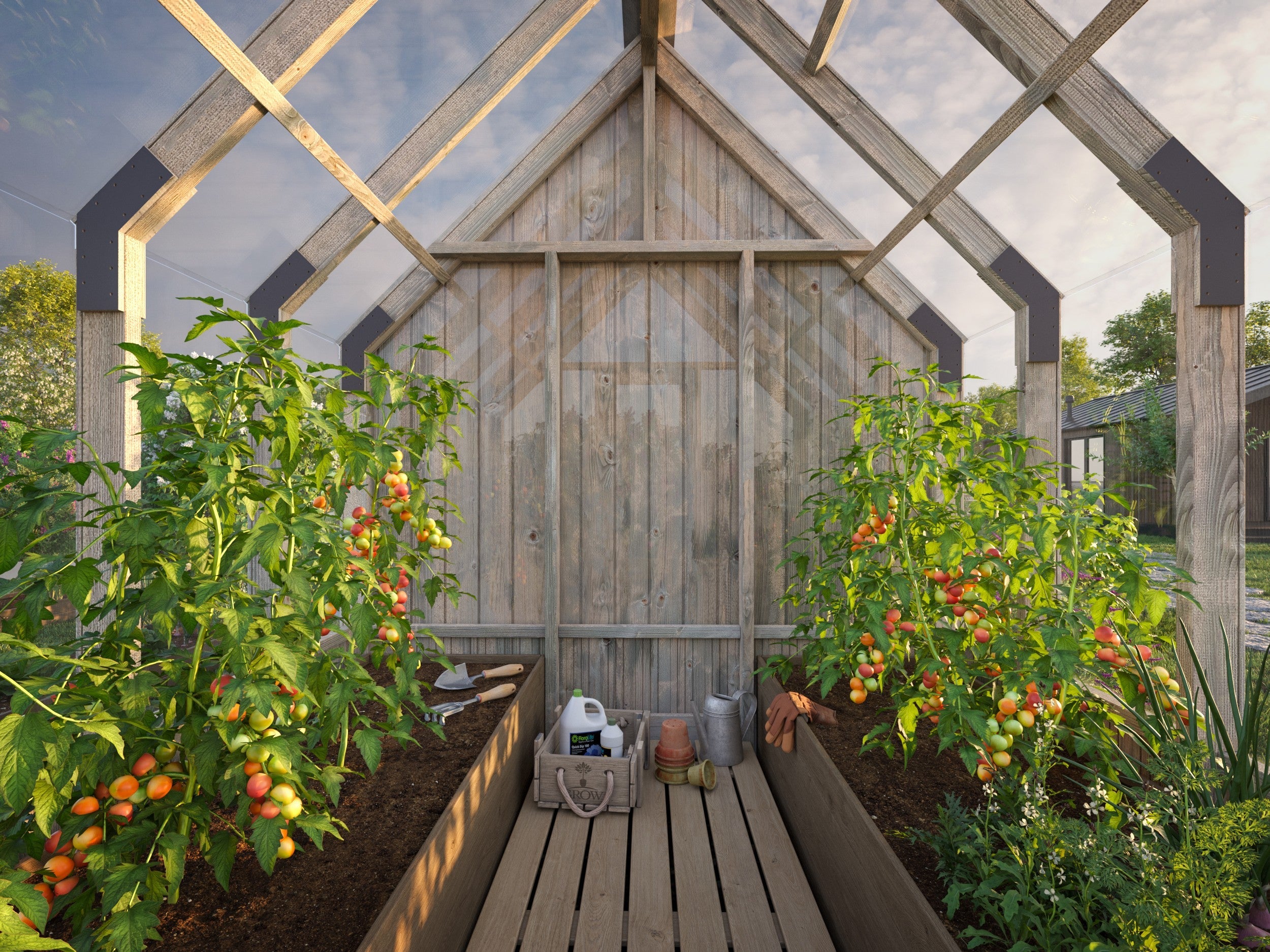 Fully Installed Palmako Emilia S+ Greenhouse with Shed | Glass Summer House | Garden Pavilion | 5.4+4.0m² | Pressure Treated