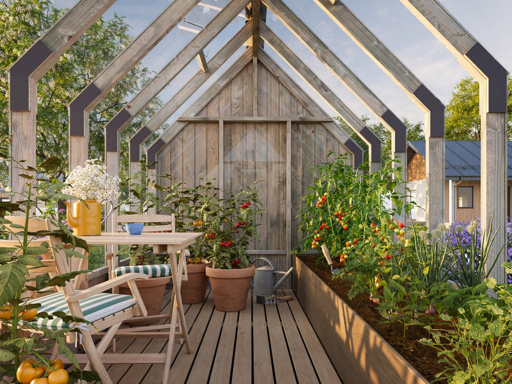 Fully Installed Palmako Emilia M+ Greenhouse with Shed | Glass Summer House | Garden Pavilion | 8.2+4.0m² | Pressure Treated