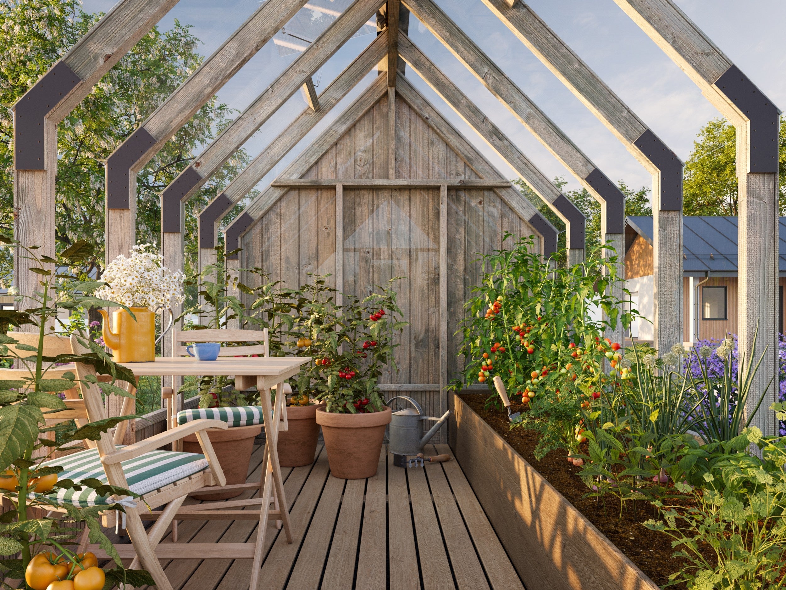 Fully Installed Palmako Emilia M+ Greenhouse with Shed | Glass Summer House | Garden Pavilion | 8.2+4.0m² | Pressure Treated
