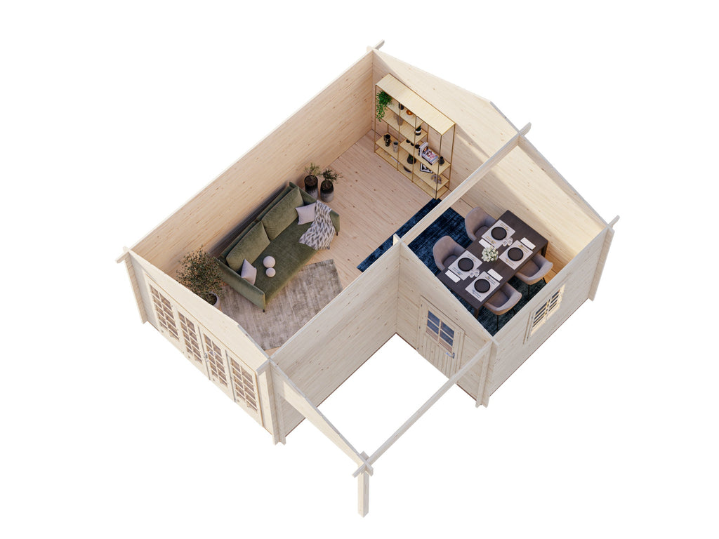 Fully Installed Palmako Irene XL Summer House Log Cabin with Porch | Garden Room | Home Office | 21.9+5.2m² | 44mm | 5.3x5.7m