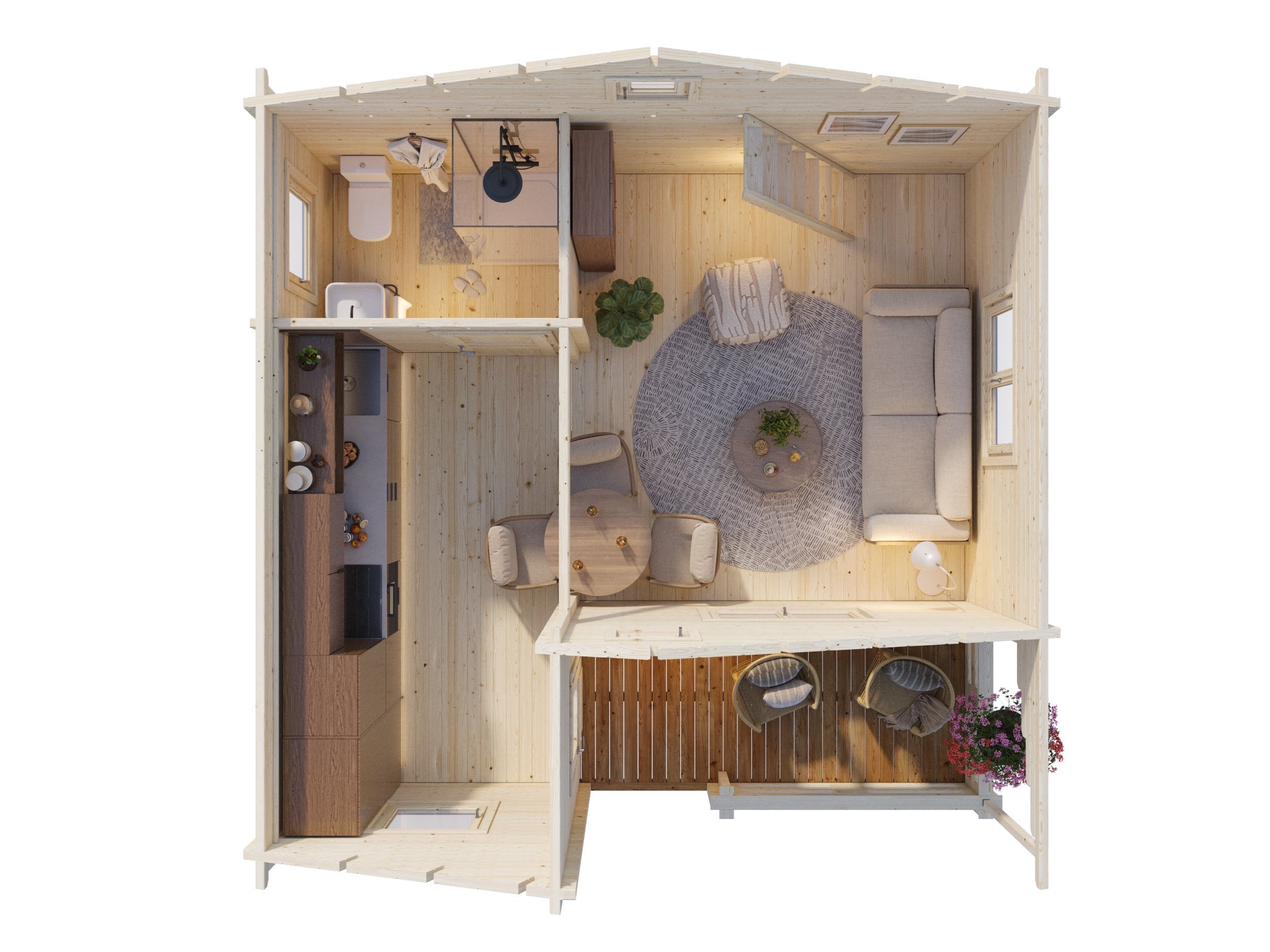 Fully Installed Palmako Emily Log Cabin Holiday Chalet | Loft | Guest House | Annexe | 40.1+5.2m² | 70mm | 5.9x5.7m