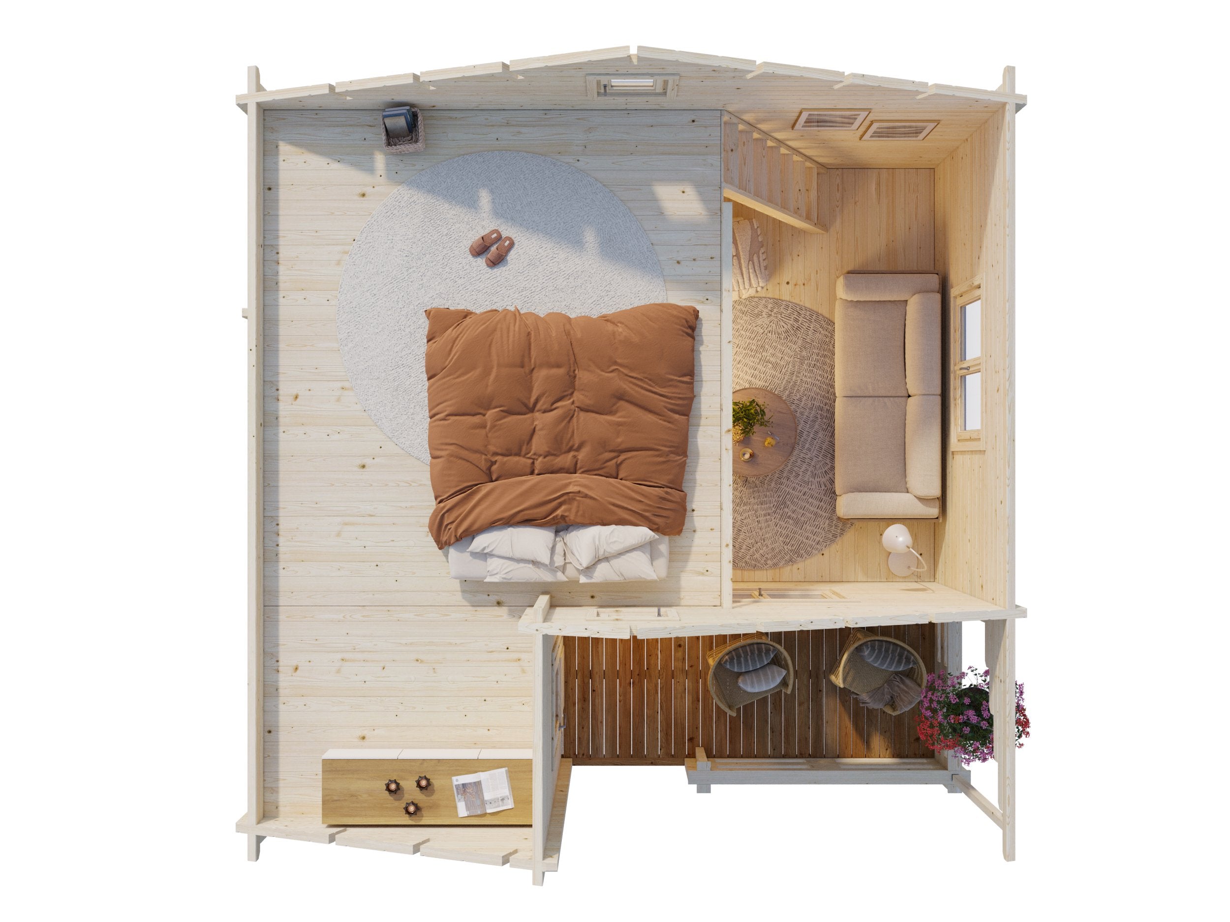 Fully Installed Palmako Emily Log Cabin Holiday Chalet | Loft | Guest House | Annexe | 40.1+5.2m² | 70mm | 5.9x5.7m