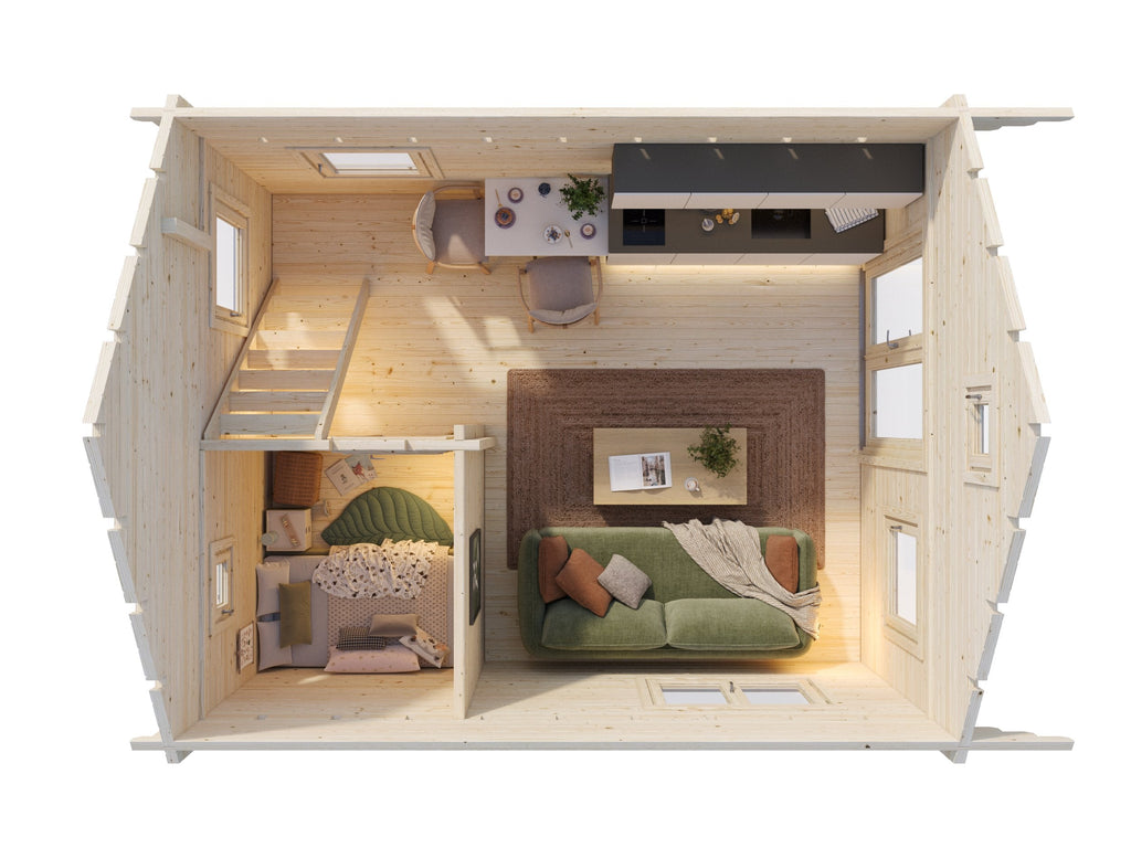 Fully Installed Palmako Kendra Log House with Loft | Guest House | Annexe | Holiday Lodge | 18.4+17.6m² | 70mm | 4.2x5.2m