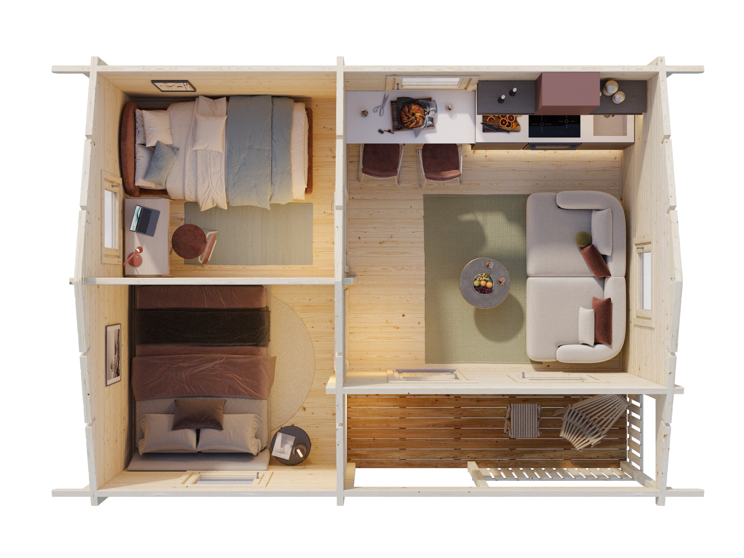 Fully Installed Palmako Sandra S Holiday Summer House | Multi-Room Log Cabin | Guest House | Annexe | 21.5+3.7m² | 70mm | 6.2x4.7m