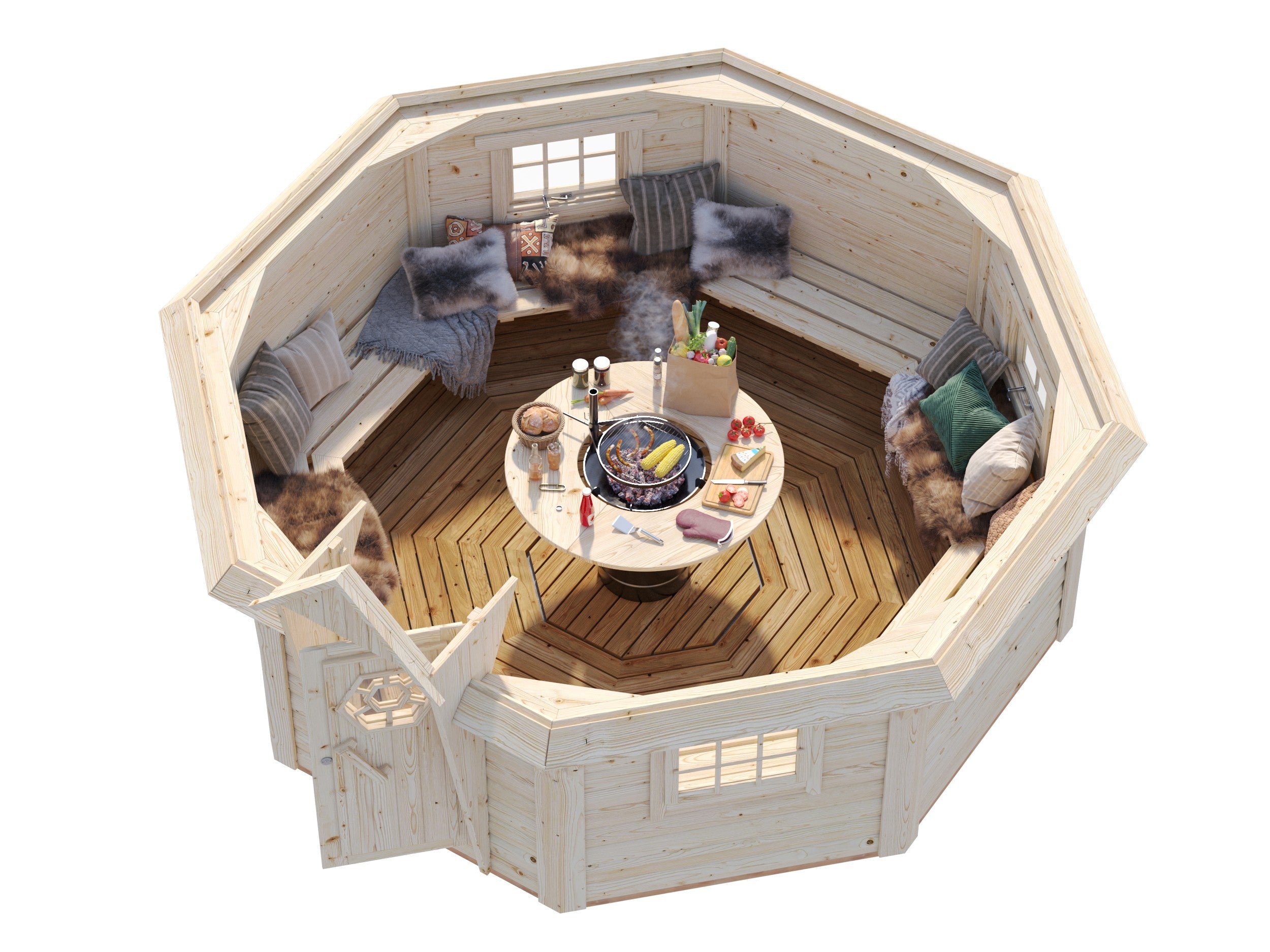 Fully Installed Palmako Eva M Nordic BBQ Hut | Kota Grill Hut | Wellbeing Room | 11.4m² | 44mm Log | Hexagonal